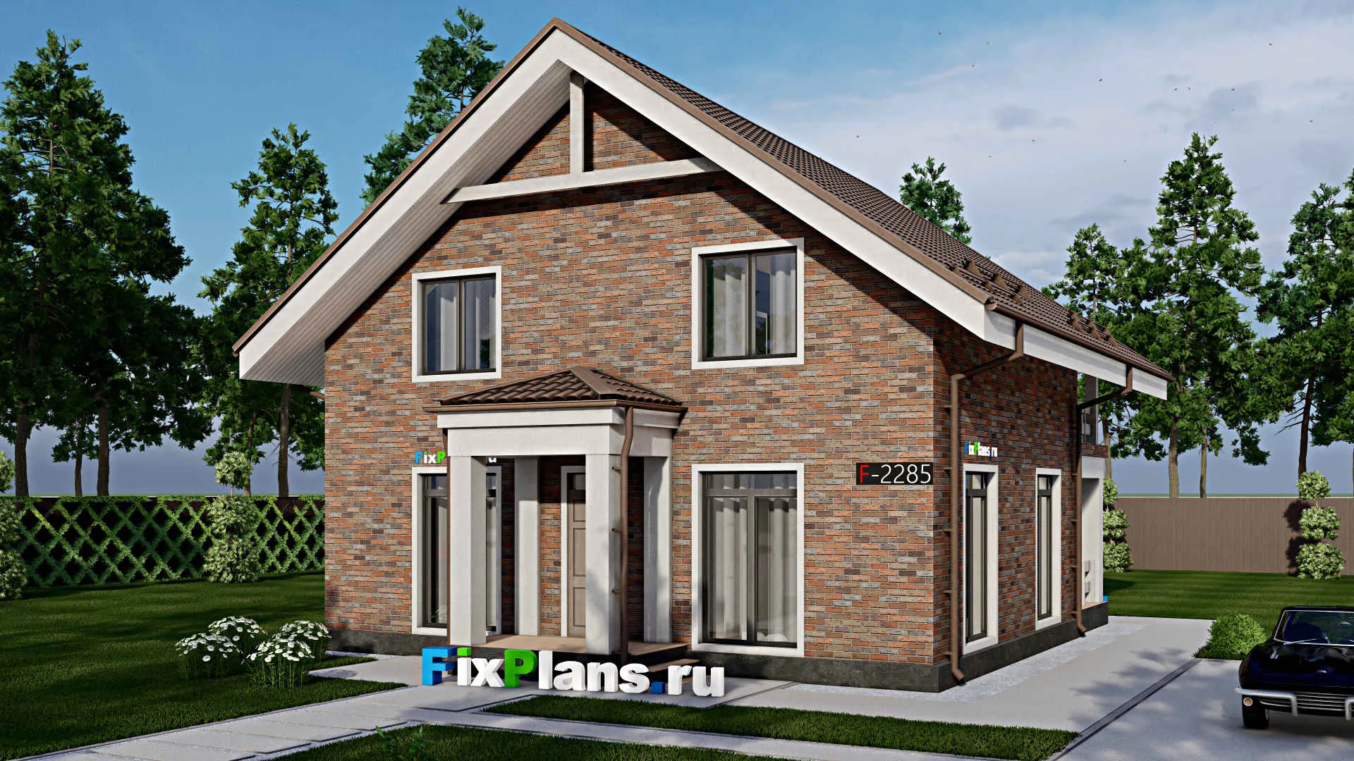 F-2285 - Проект дома с мансардой 11 на 11, площадью 160 м² с террасой, балконом и 3 спальнями