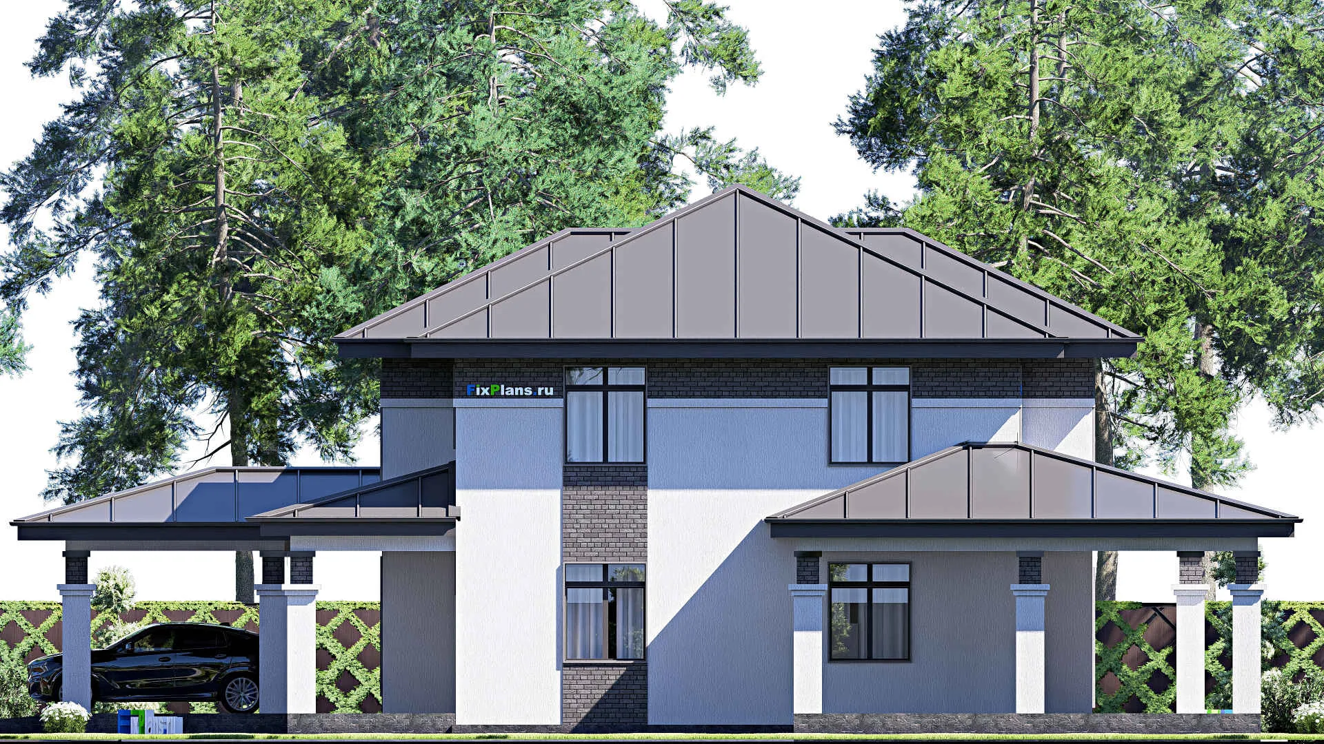 F-20600 - Проект двухэтажного дома 21 на 22, площадью 350 м² с террасой и 4 спальнями