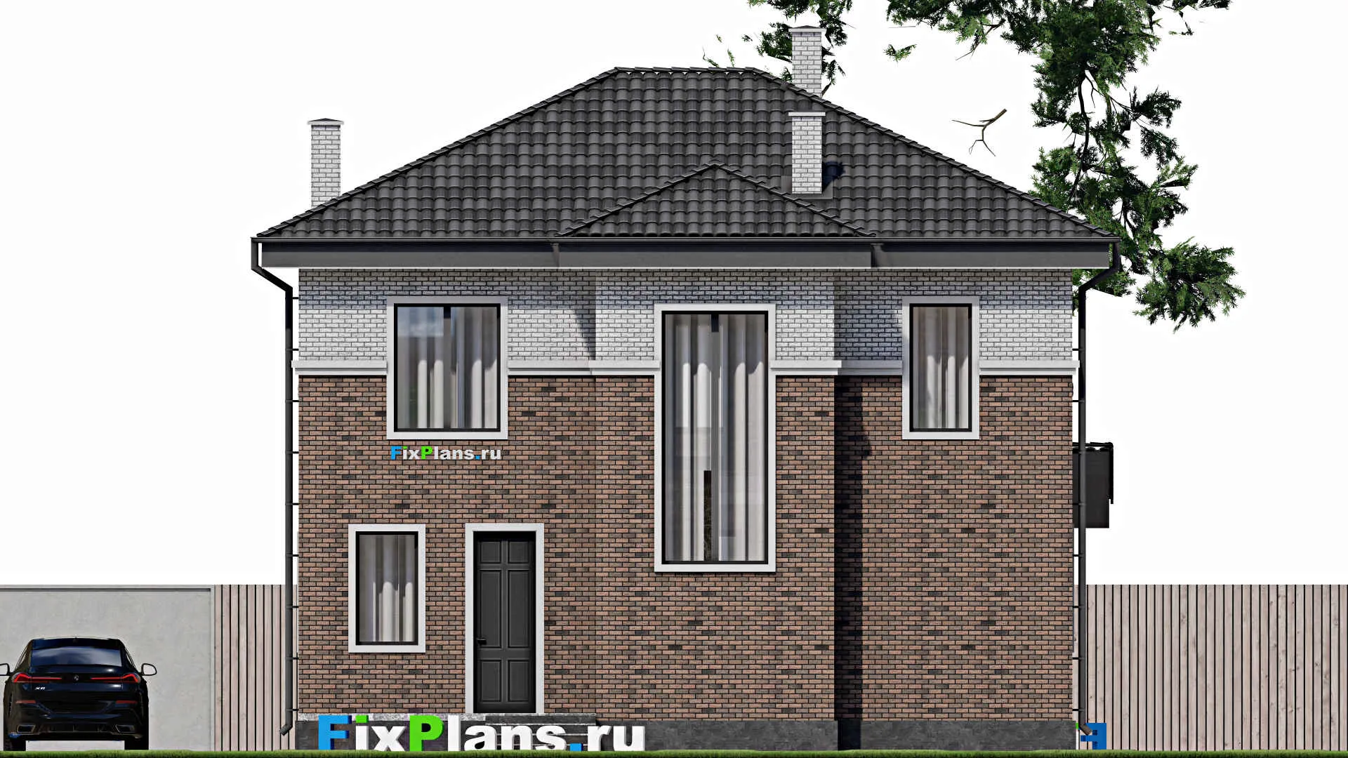 F-1637 - Проект двухэтажного дома 11 на 15, площадью 160 м² с террасой и 4 спальнями