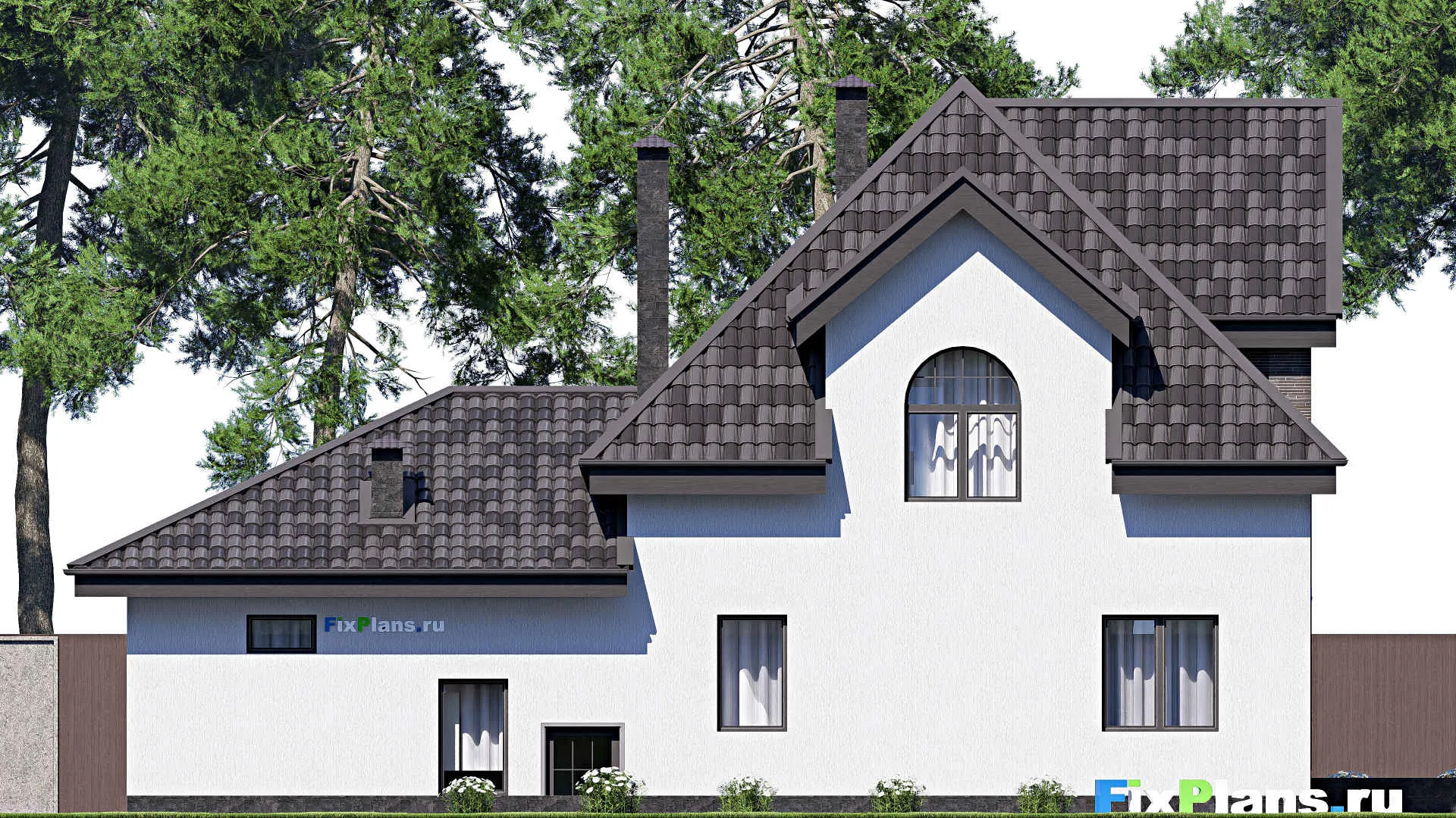 F-19106 - Планы дома с мансардой 14 на 19, площадью 190 м² с террасой, гаражом на 1 машину и 2 спальнями