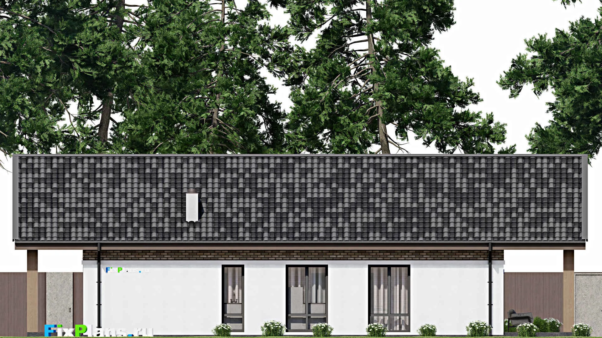 F-7370 - Проект одноэтажного дома 10 на 20, площадью 150 м² с террасой и 4 спальнями