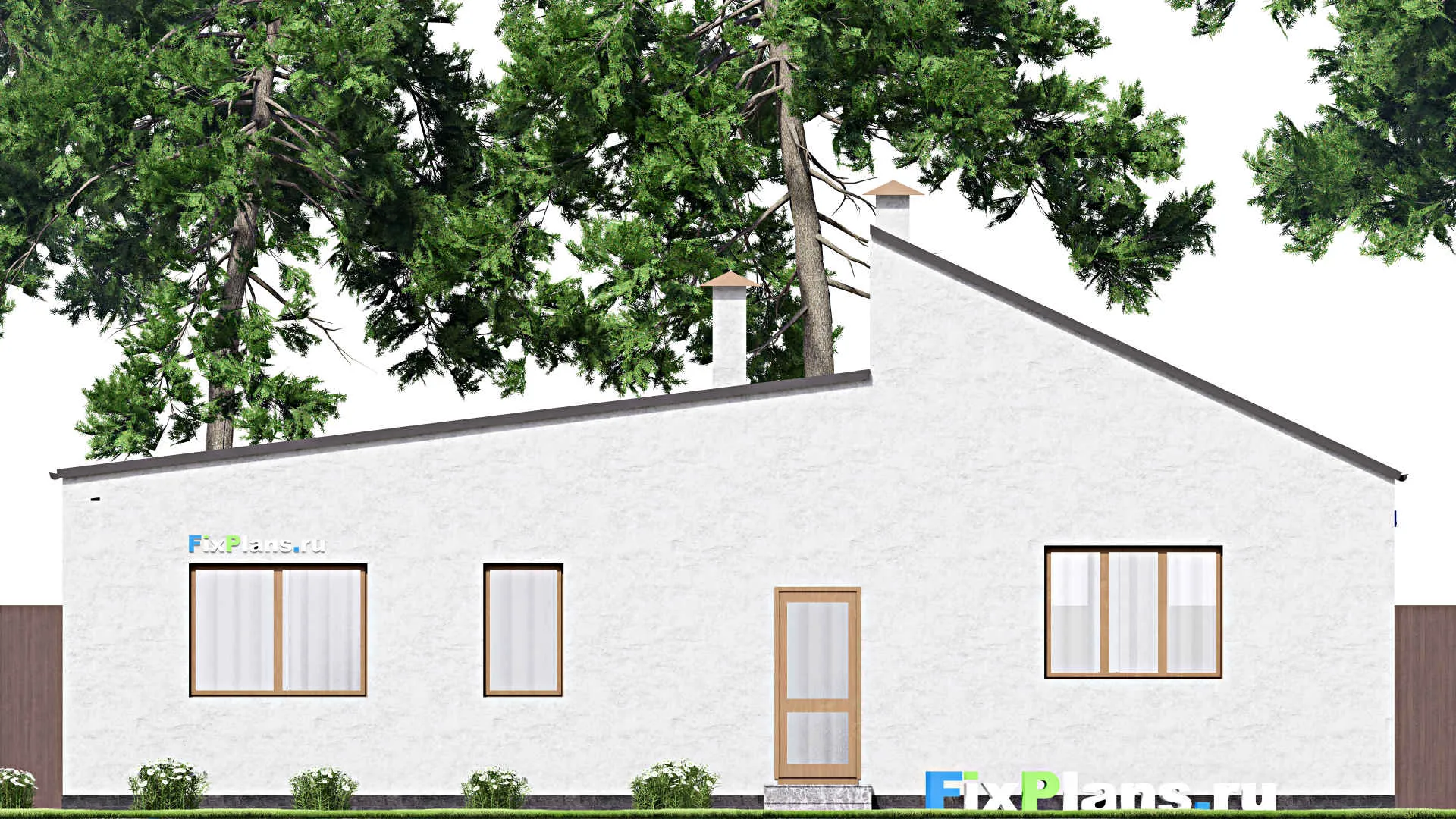 F-14444 - Проект одноэтажного дома 11 на 15, площадью 120 м² с террасой и 2 спальнями