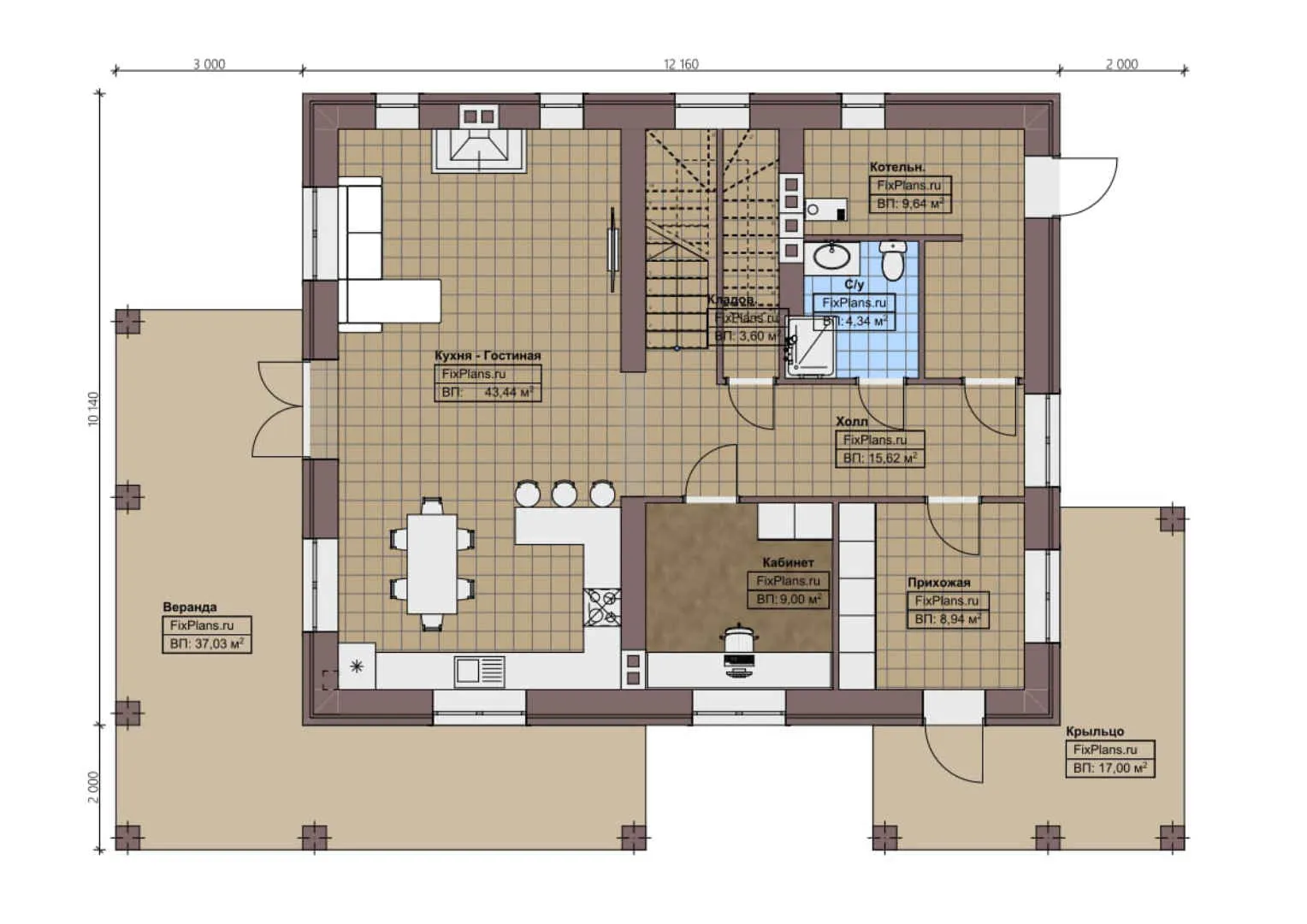 F-1646 - Планы двухэтажного дома 11 на 13, площадью 250 м² с террасой, балконом и 4 спальнями