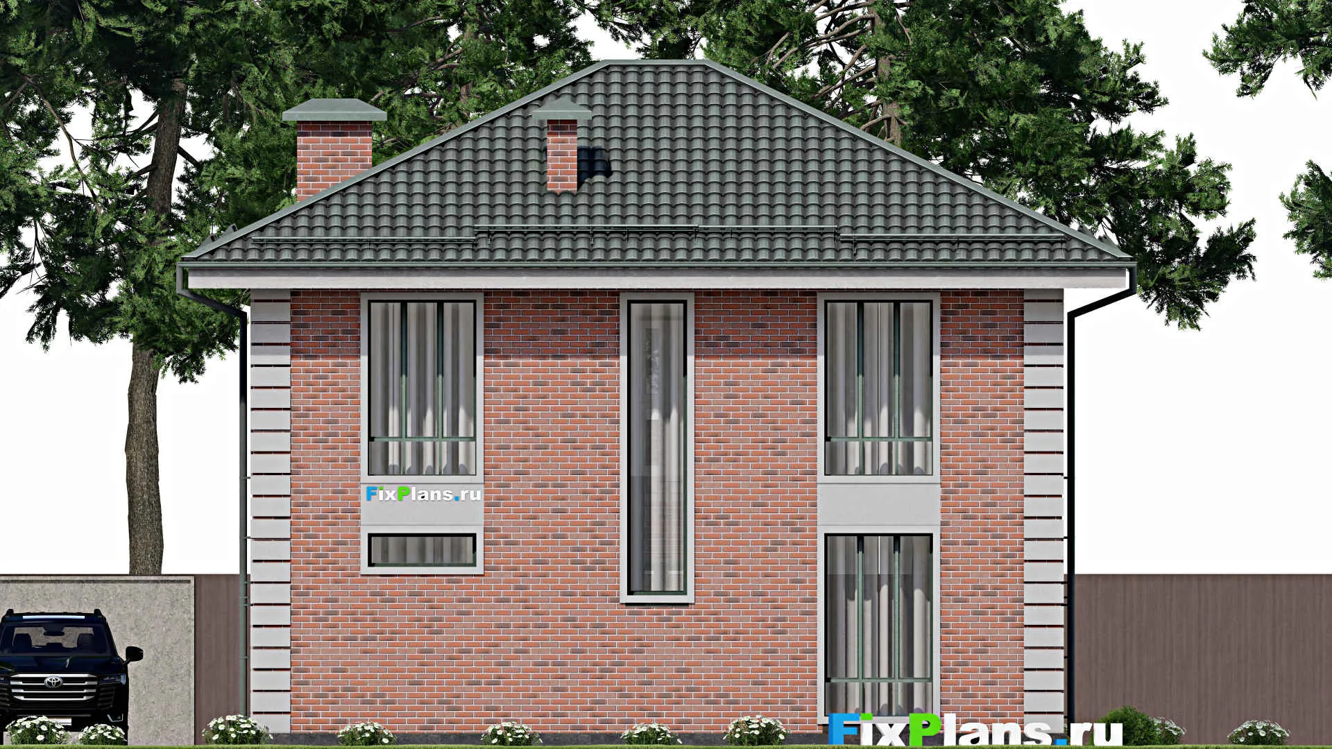 F-8990 - Проект двухэтажного дома 11 на 11, площадью 370 м² с террасой и 9 спальнями