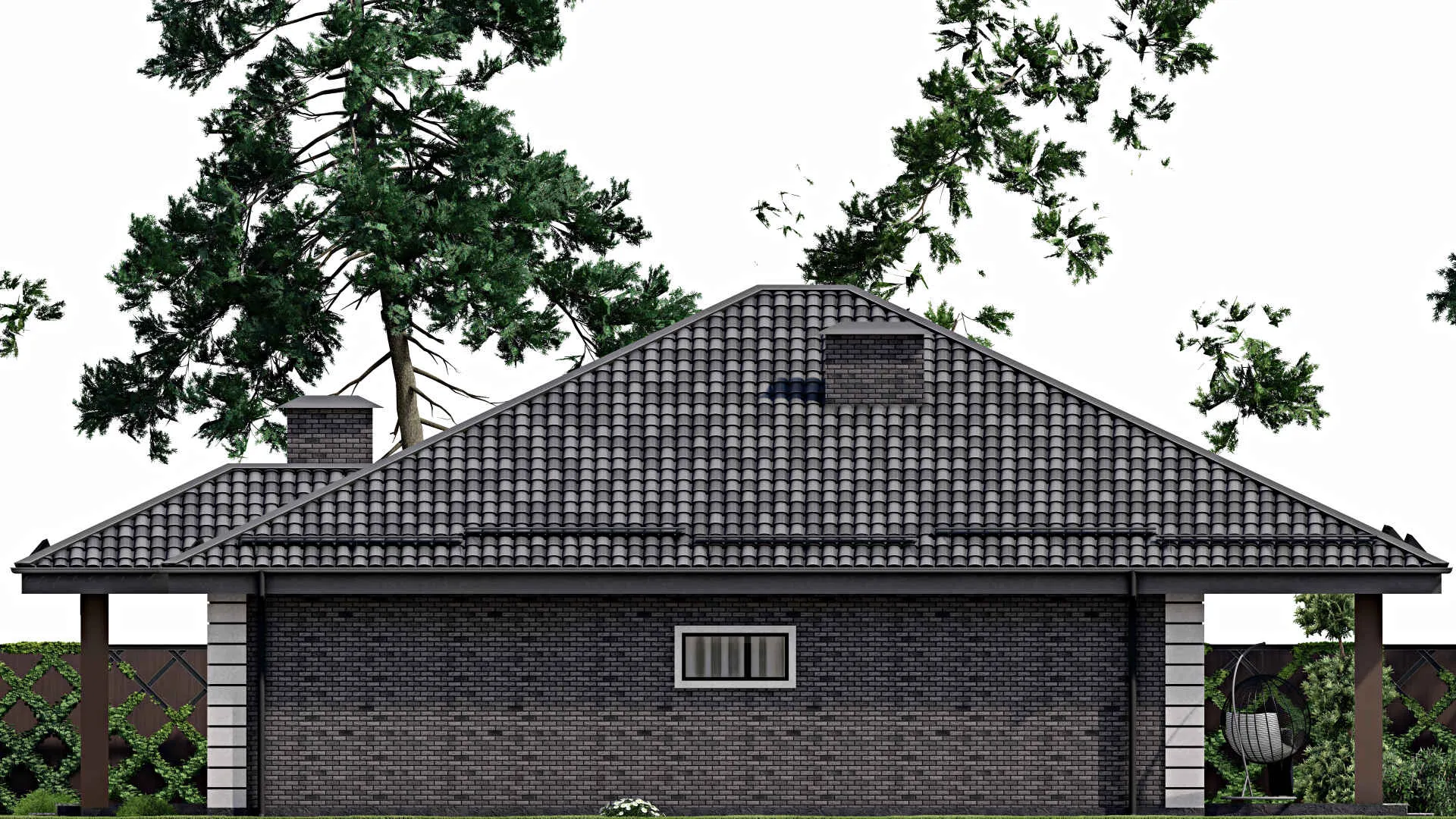 F-6101 - Проект одноэтажного дома 15 на 18, площадью 210 м² с террасой и 4 спальнями