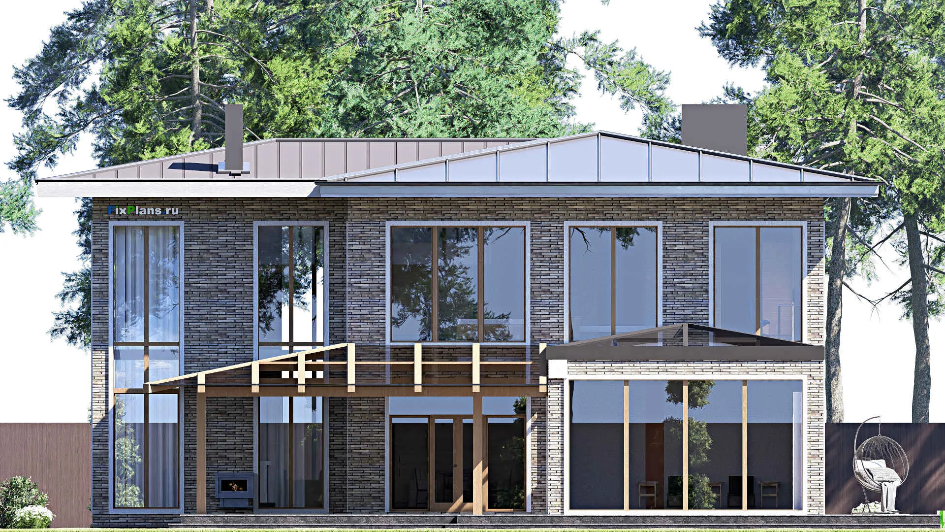 F-18899 - Планы двухэтажного дома 19 на 35, площадью 610 м² с террасой, балконом, гаражом на 2 машины, бассейном и 4 спальнями