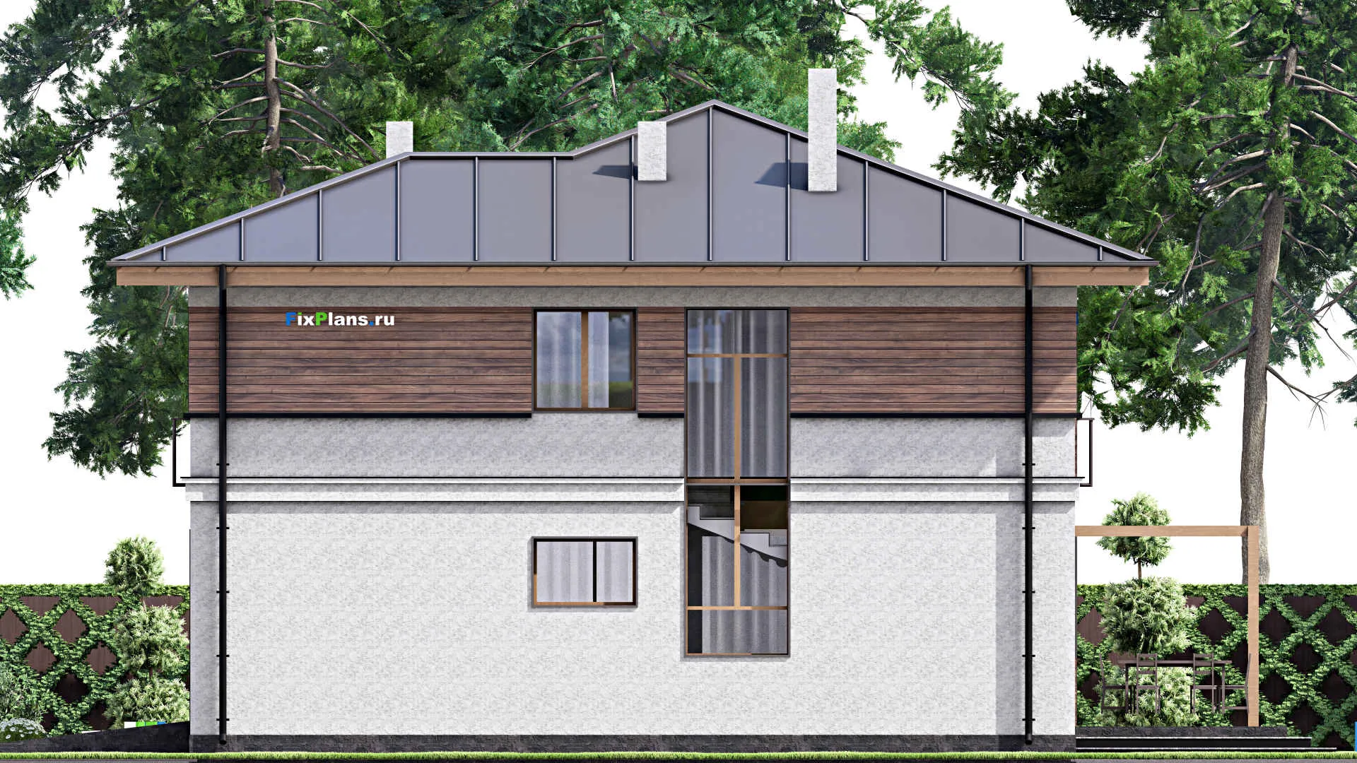 F-15929 - Проект двухэтажного дома 11 на 16, площадью 210 м² с террасой, гаражом на 1 машину и 3 спальнями