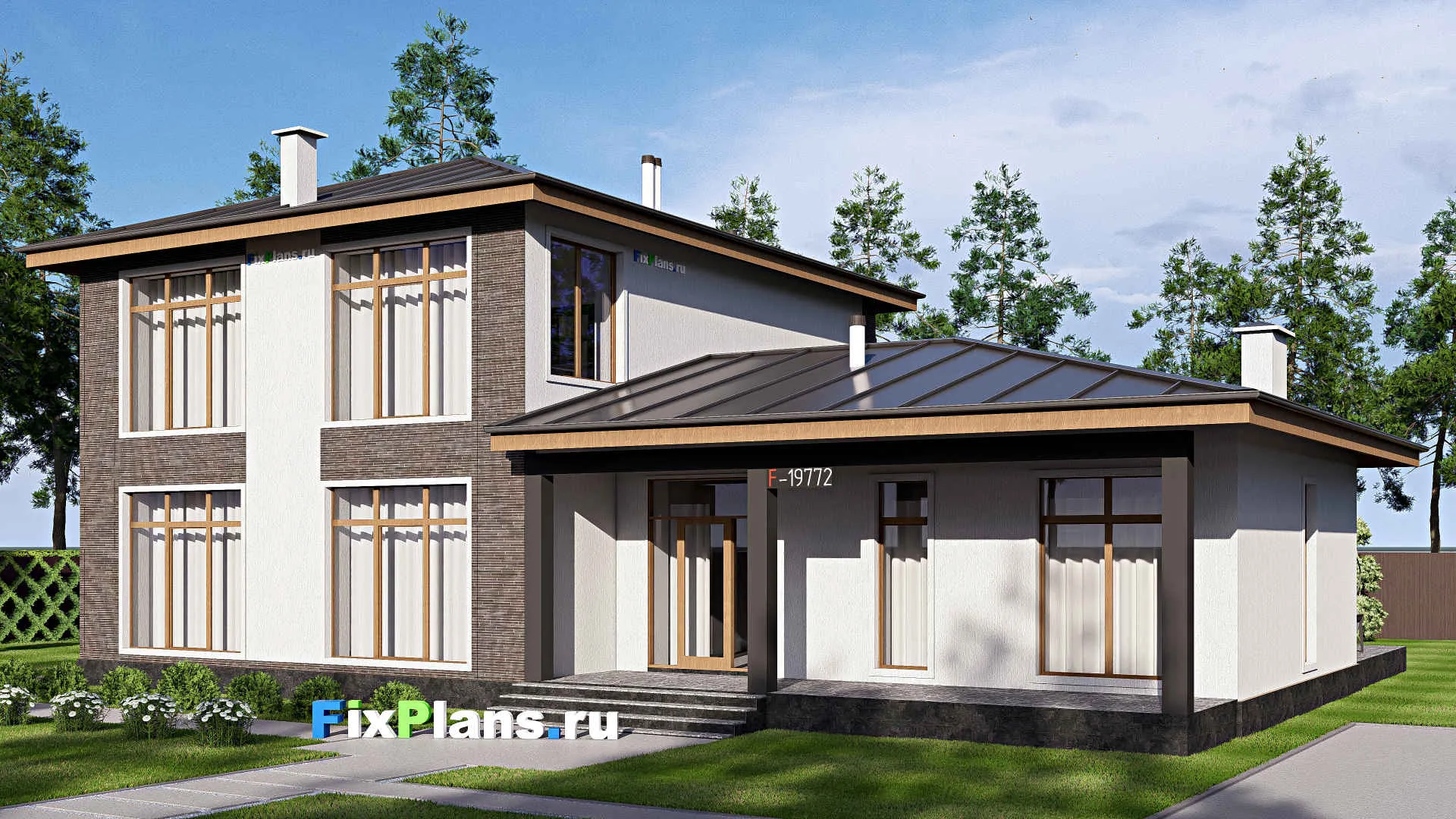 F-19772 - Проект двухэтажного дома 16 на 20, площадью 290 м² с террасой и 3 спальнями