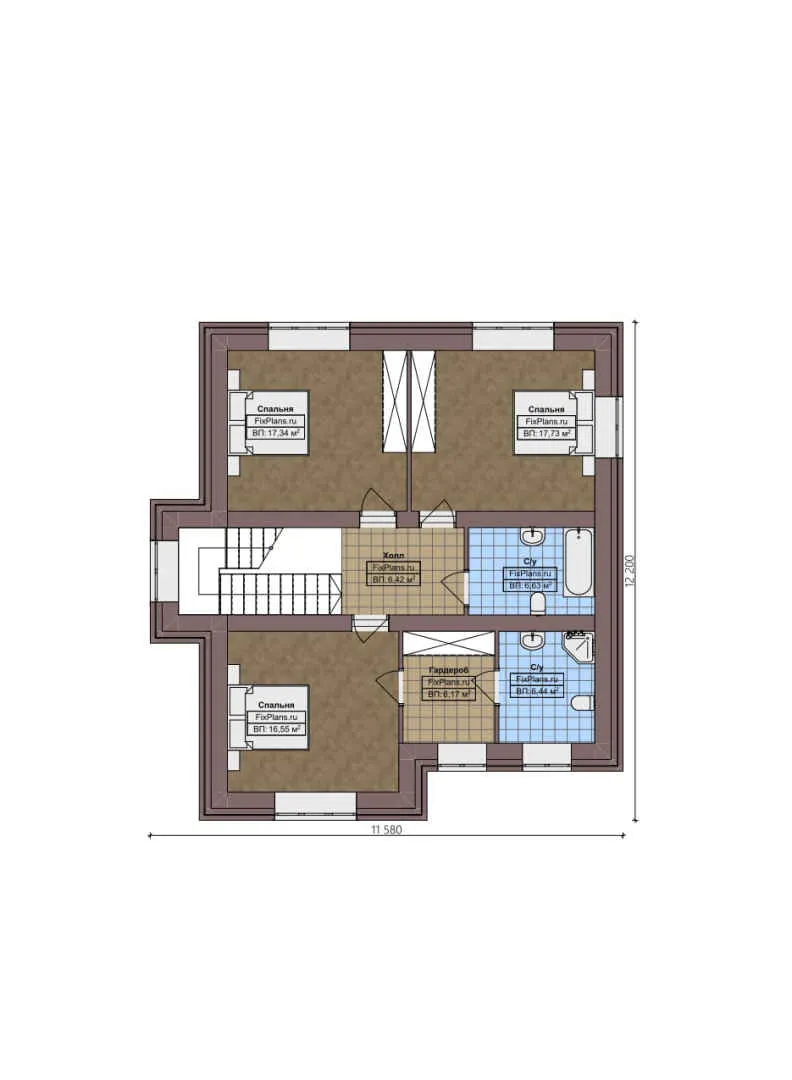 F-3887 - Планы двухэтажного дома 14 на 17, площадью 240 м² с террасой, гаражом на 1 машину и 4 спальнями