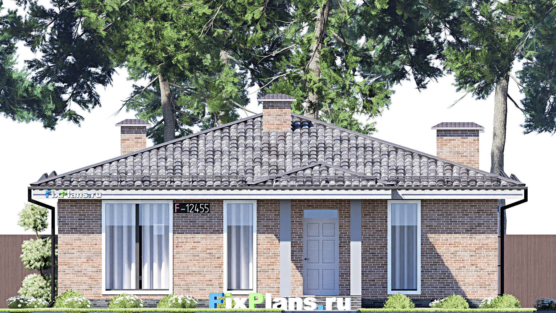 F-12455 - Проект одноэтажного дома 13 на 17, площадью 140 м² с террасой и 3 спальнями