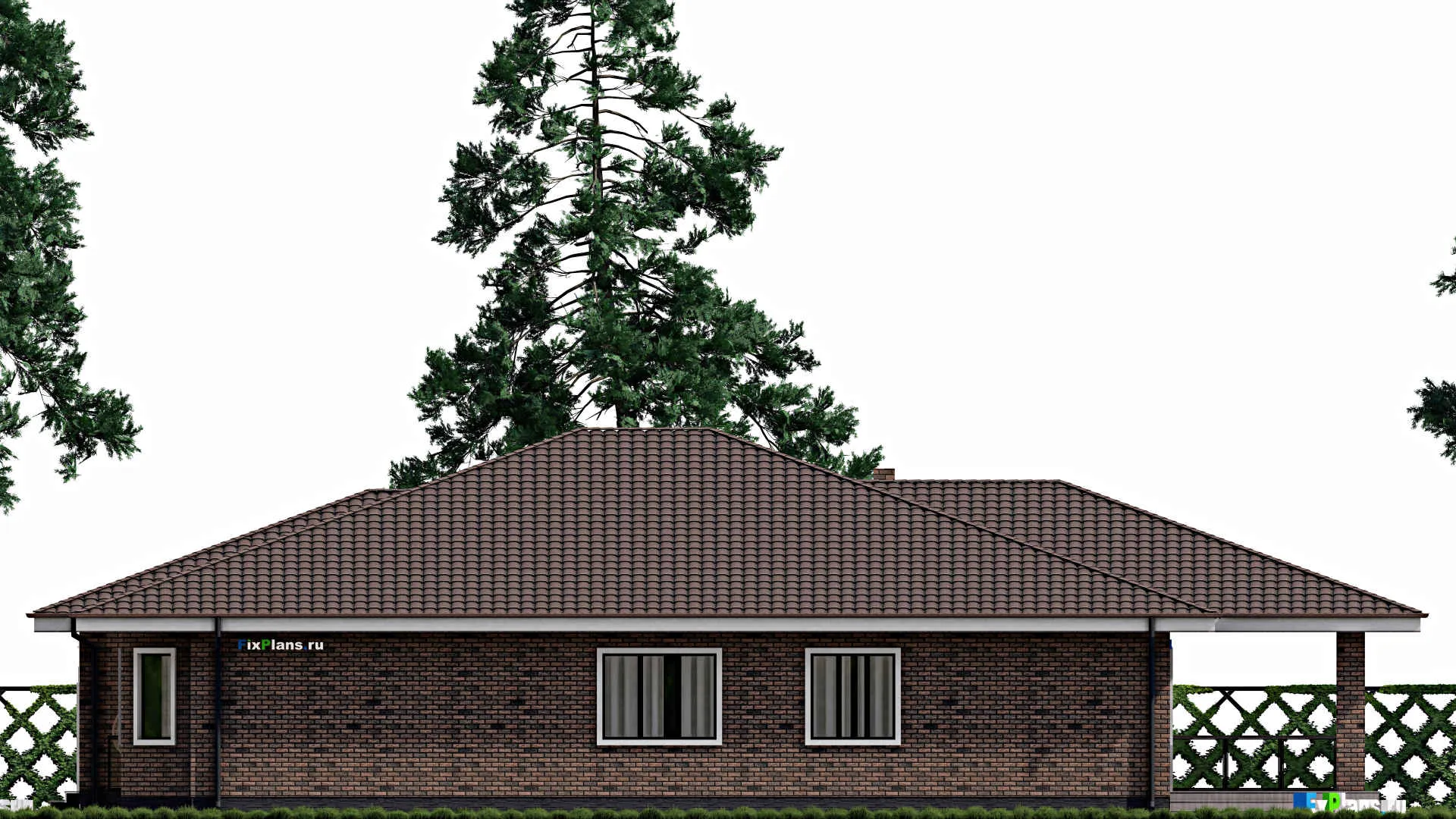 F-0287 - Проект одноэтажного дома 17 на 20, площадью 310 м² с террасой, гаражом на 2 машины и 3 спальнями