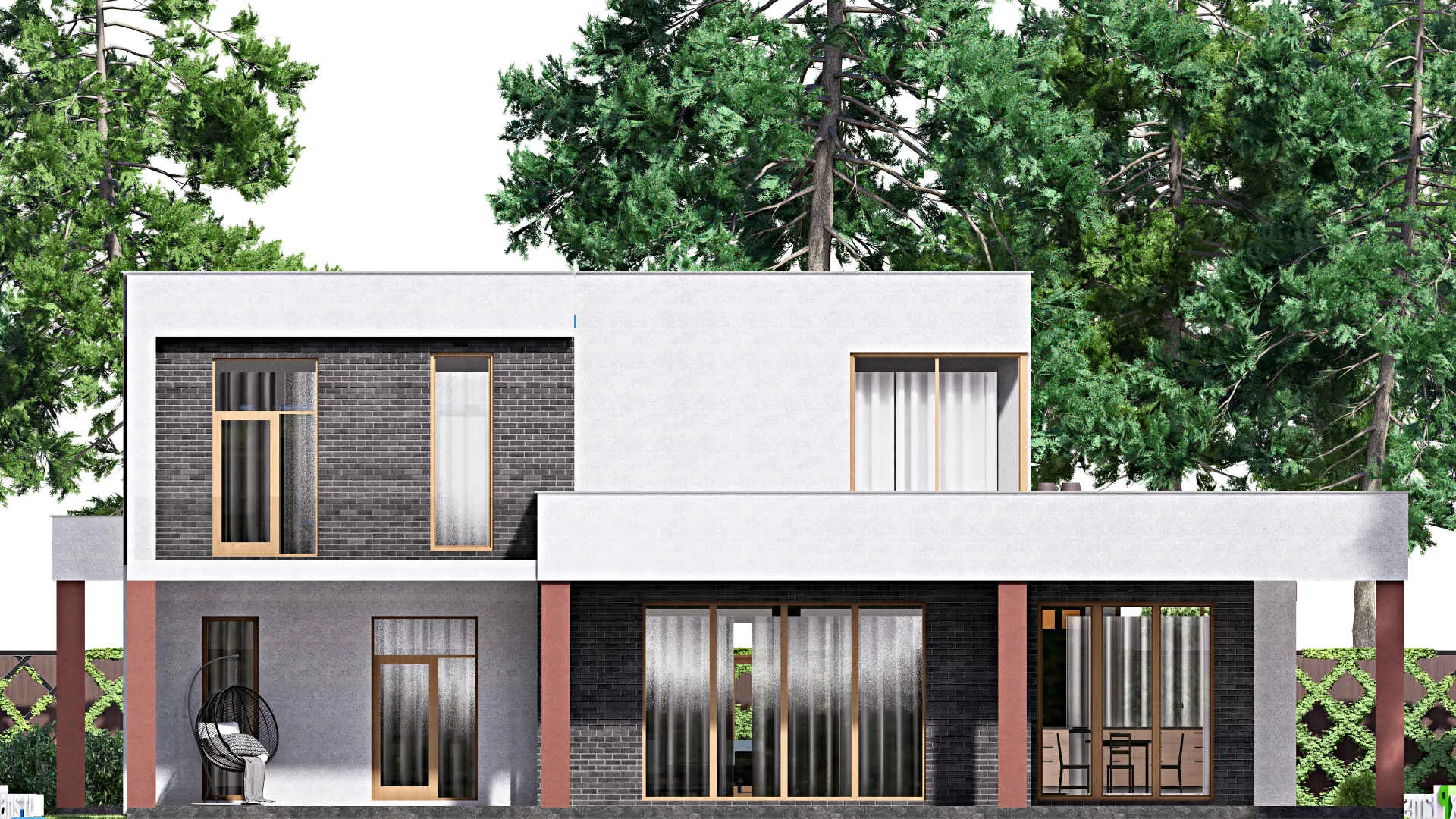 F-16622 - Планы двухэтажного дома 19 на 24, площадью 480 м² с террасой, балконом, гаражом на 2 машины и 3 спальнями