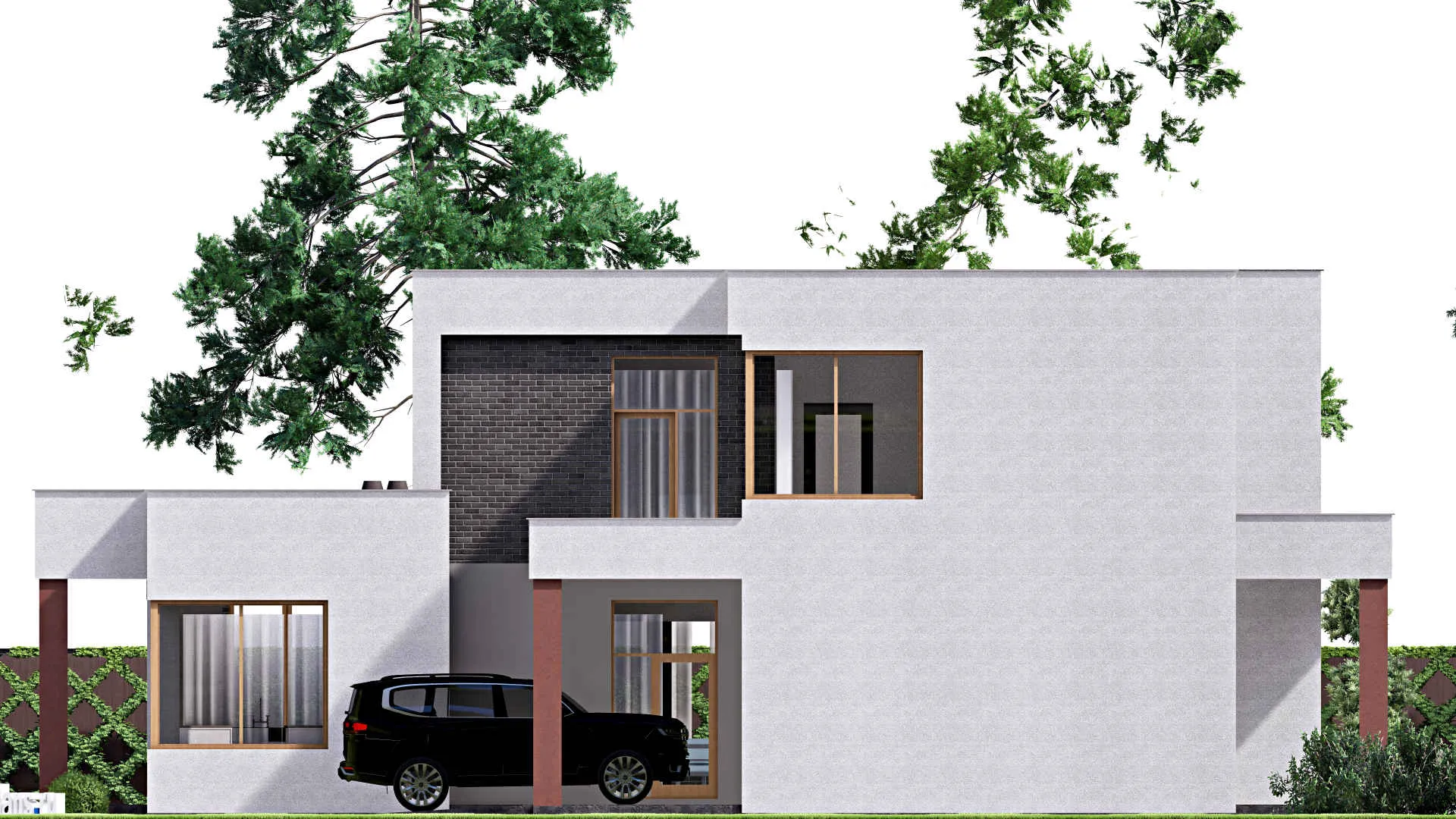 F-16622 - Планы двухэтажного дома 19 на 24, площадью 480 м² с террасой, балконом, гаражом на 2 машины и 3 спальнями