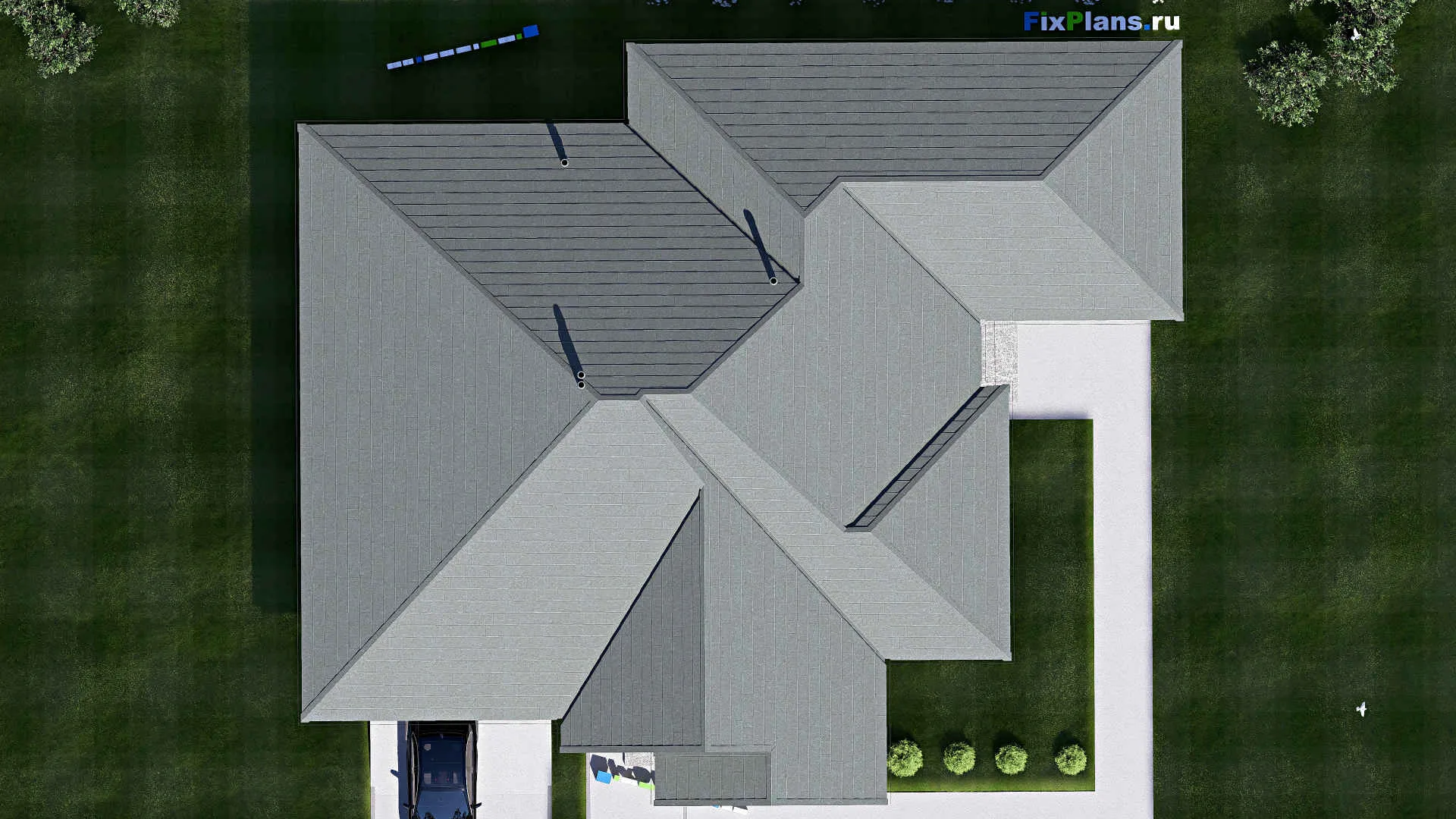 F-20330 - Проект одноэтажного дома 19 на 22, площадью 240 м² с гаражом на 2 машины и 2 спальнями