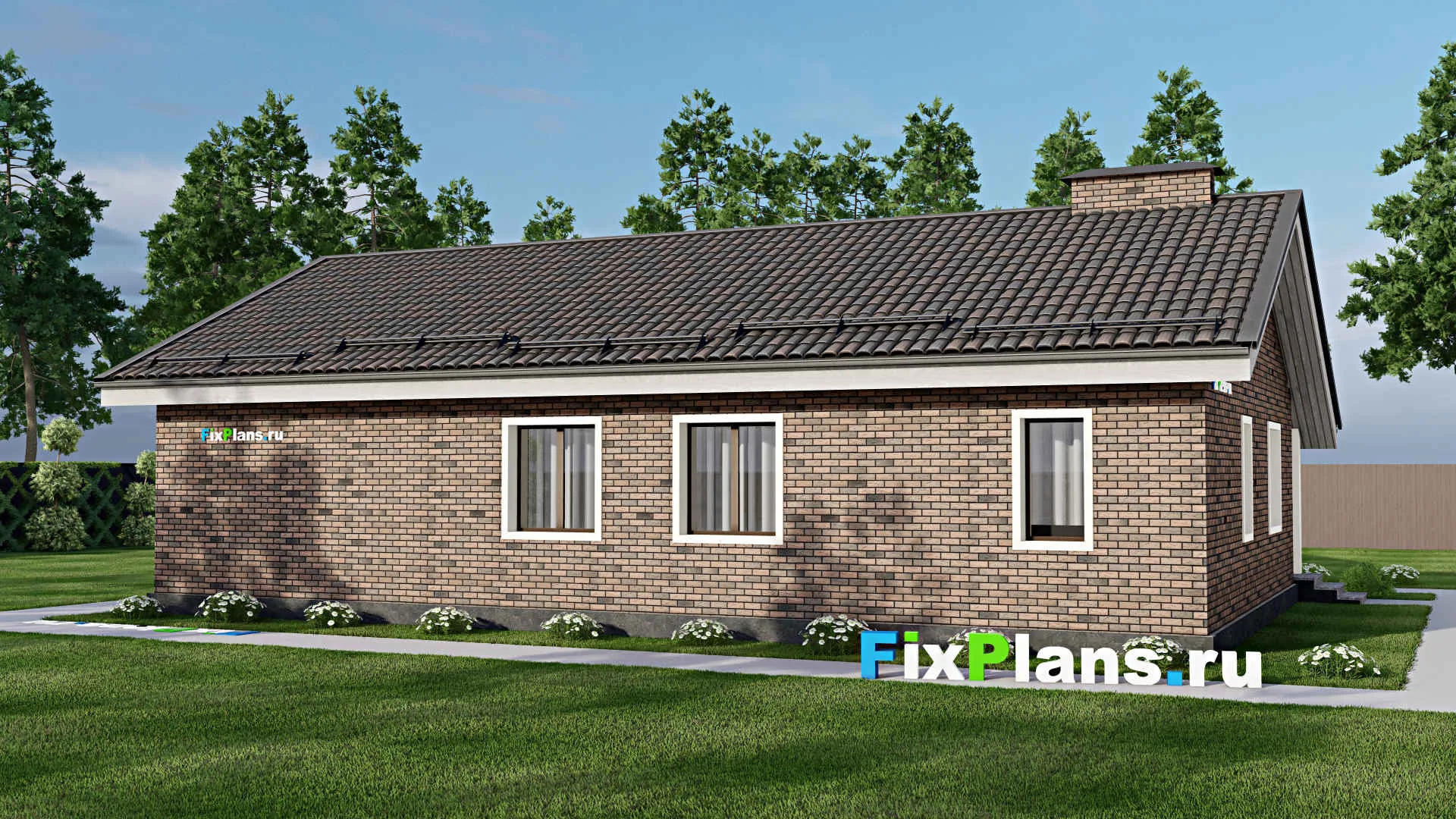 F-6092 - Проект одноэтажного дома 11 на 16, площадью 130 м² с террасой и 3 спальнями