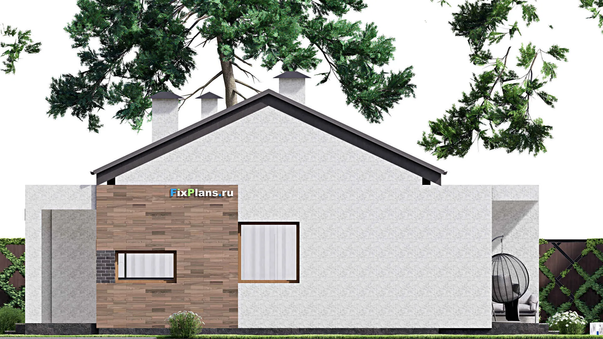 F-16037 - Проект одноэтажного дома 13 на 13, площадью 130 м² с террасой и 2 спальнями