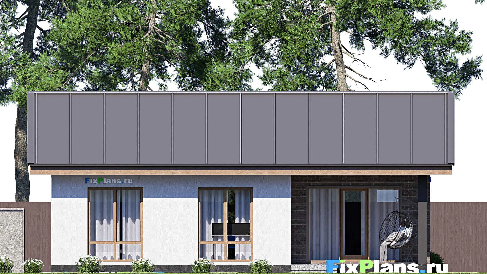 F-18629 - Проект одноэтажного дома 12 на 13, площадью 110 м² с террасой и 3 спальнями