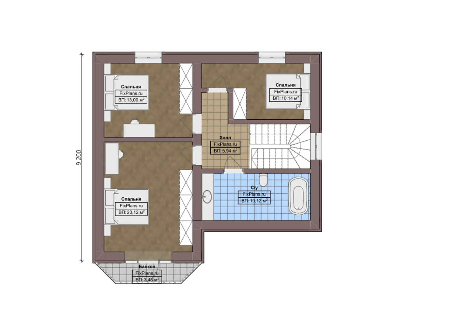 F-0197 - Планы дома с мансардой 11 на 15, площадью 160 м² с балконом, гаражом на 1 машину и 4 спальнями
