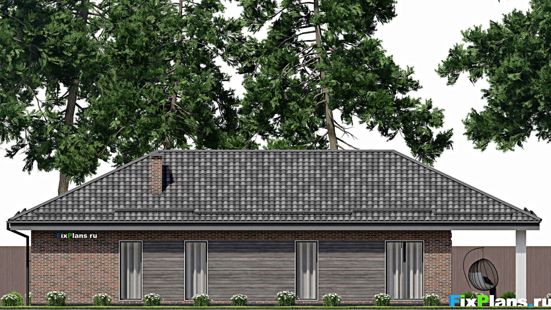 F-6767 - Проект одноэтажного дома 11 на 19, площадью 150 м² с террасой и 3 спальнями