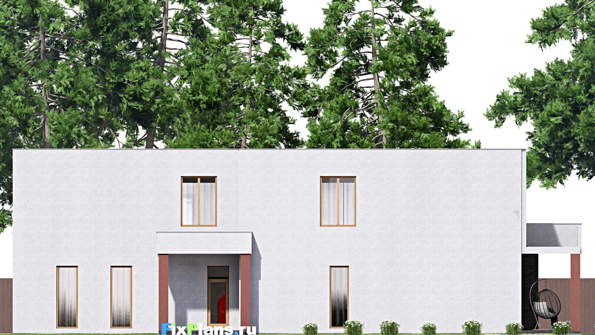 F-16622 - Планы двухэтажного дома 19 на 24, площадью 480 м² с террасой, балконом, гаражом на 2 машины и 3 спальнями