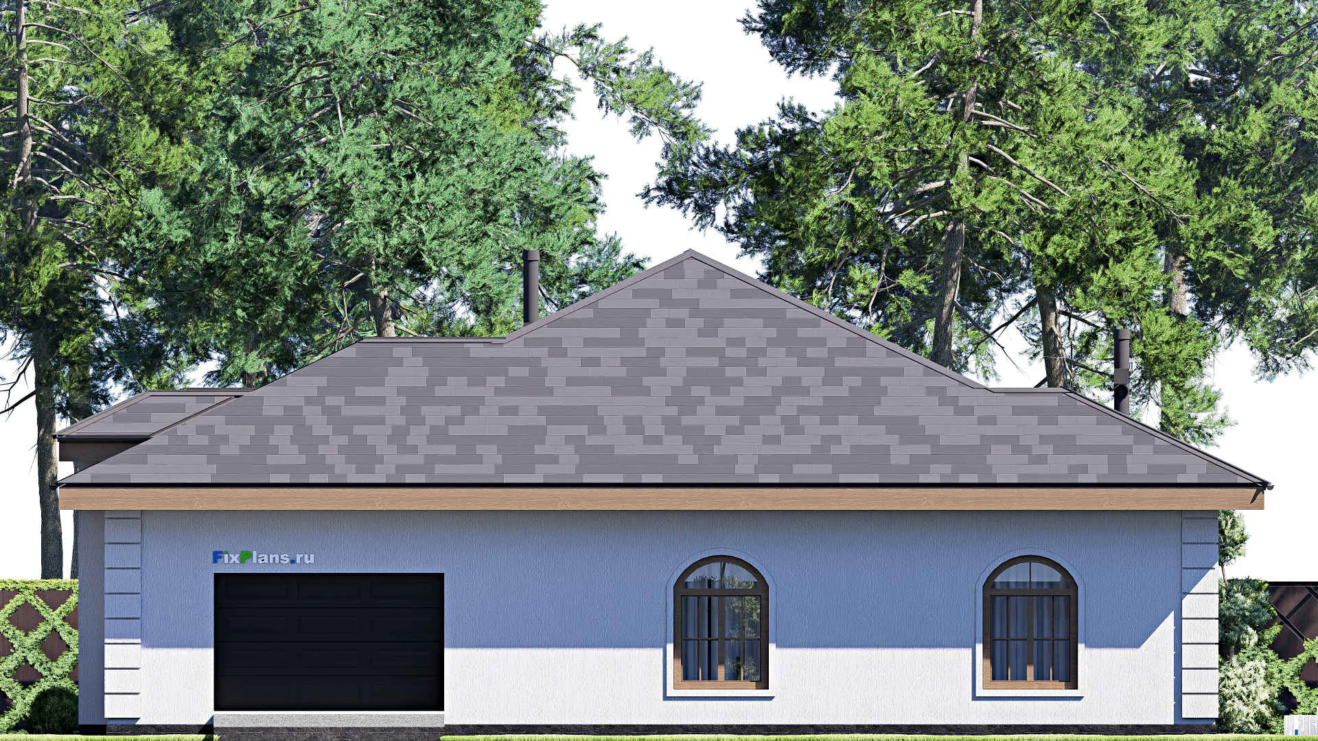 F-19763 - План одноэтажного дома 17 на 22, площадью 260 м² с гаражом на 2 машины и 4 спальнями