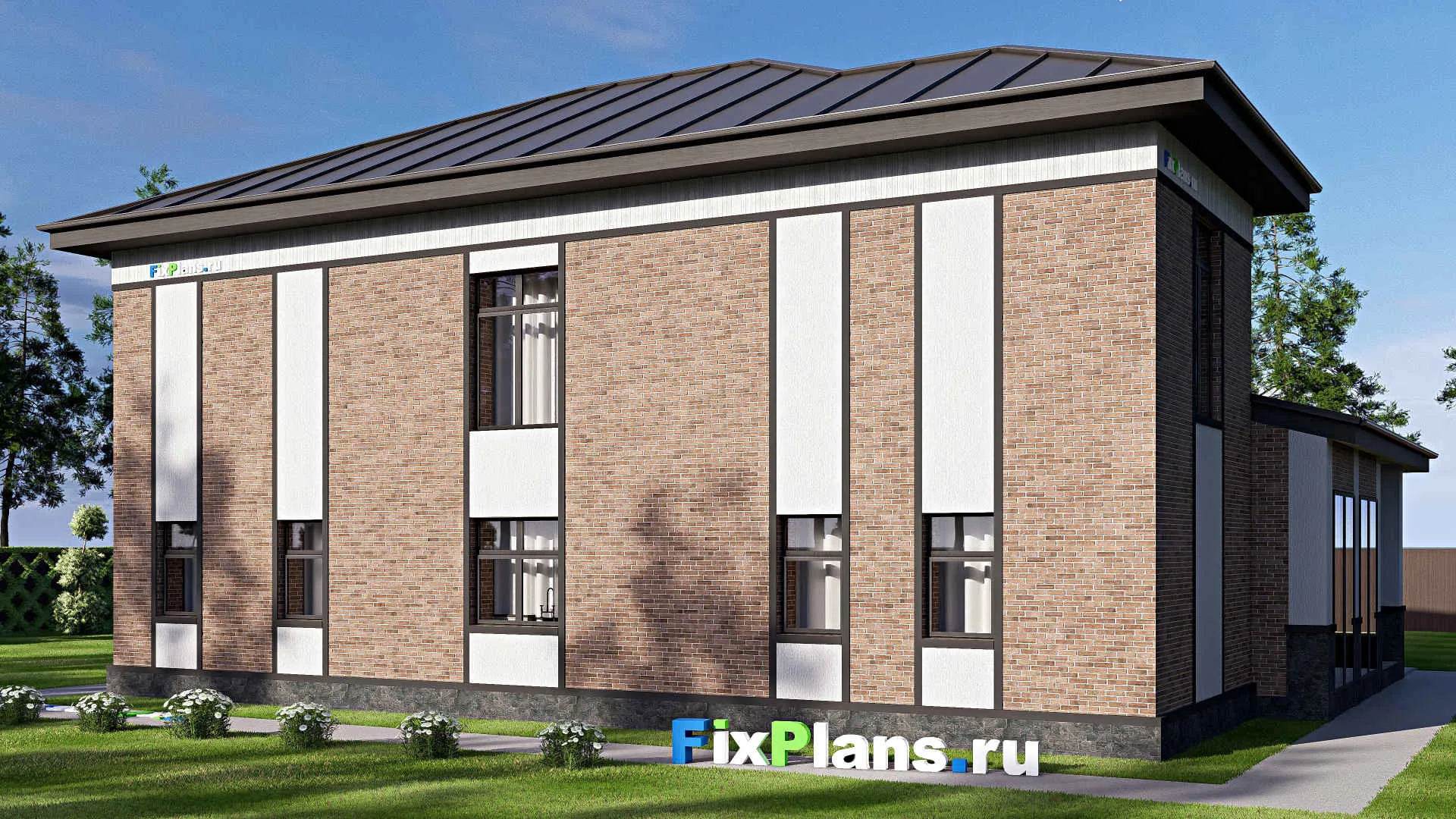 F-20474 - Проект двухэтажного дома 14 на 18, площадью 310 м² с террасой и 4 спальнями