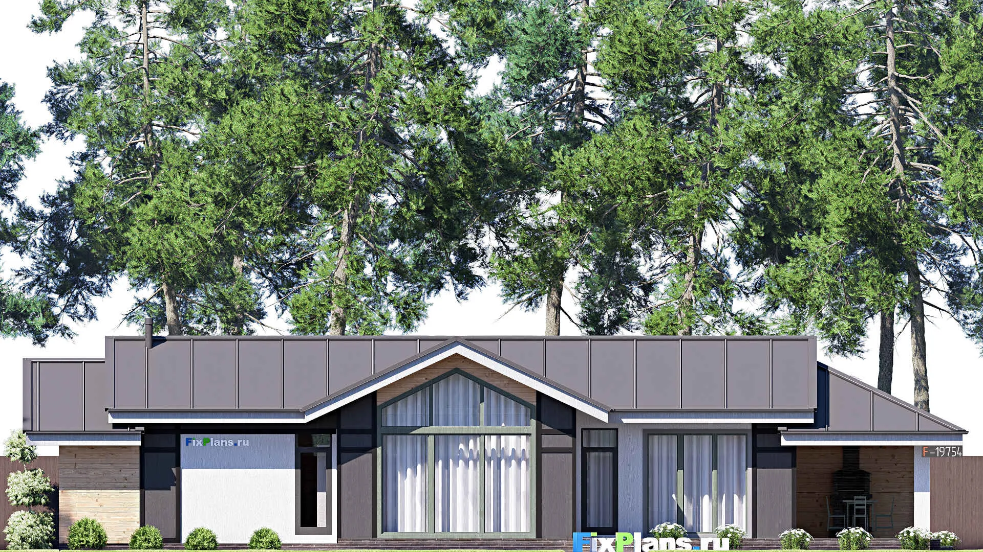 F-19754 - Проект одноэтажного дома 10 на 22, площадью 150 м² с террасой, баней и 1 спальнями