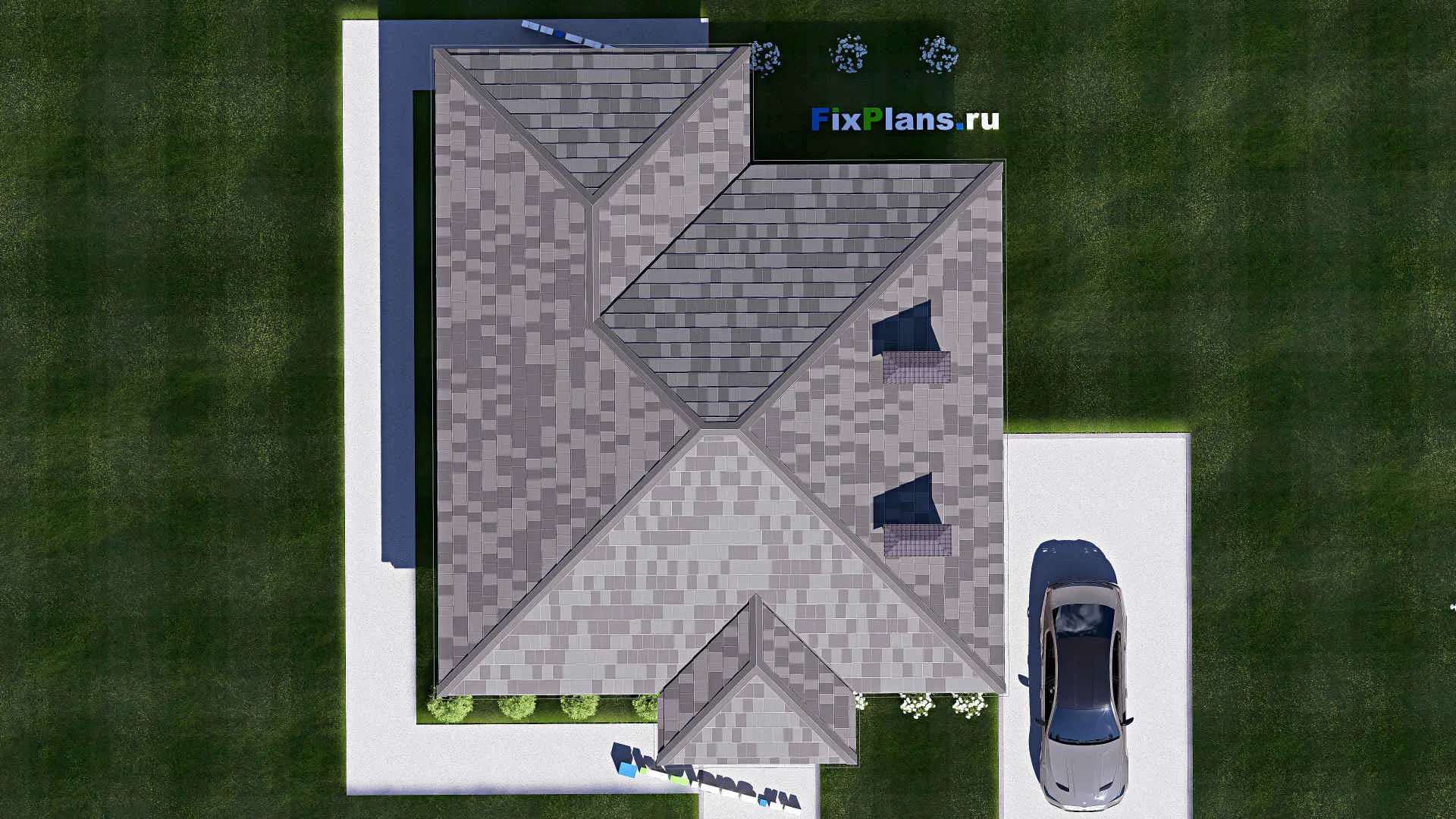 F-19295 - Проект одноэтажного дома 11 на 14, площадью 100 м² с террасой и 2 спальнями