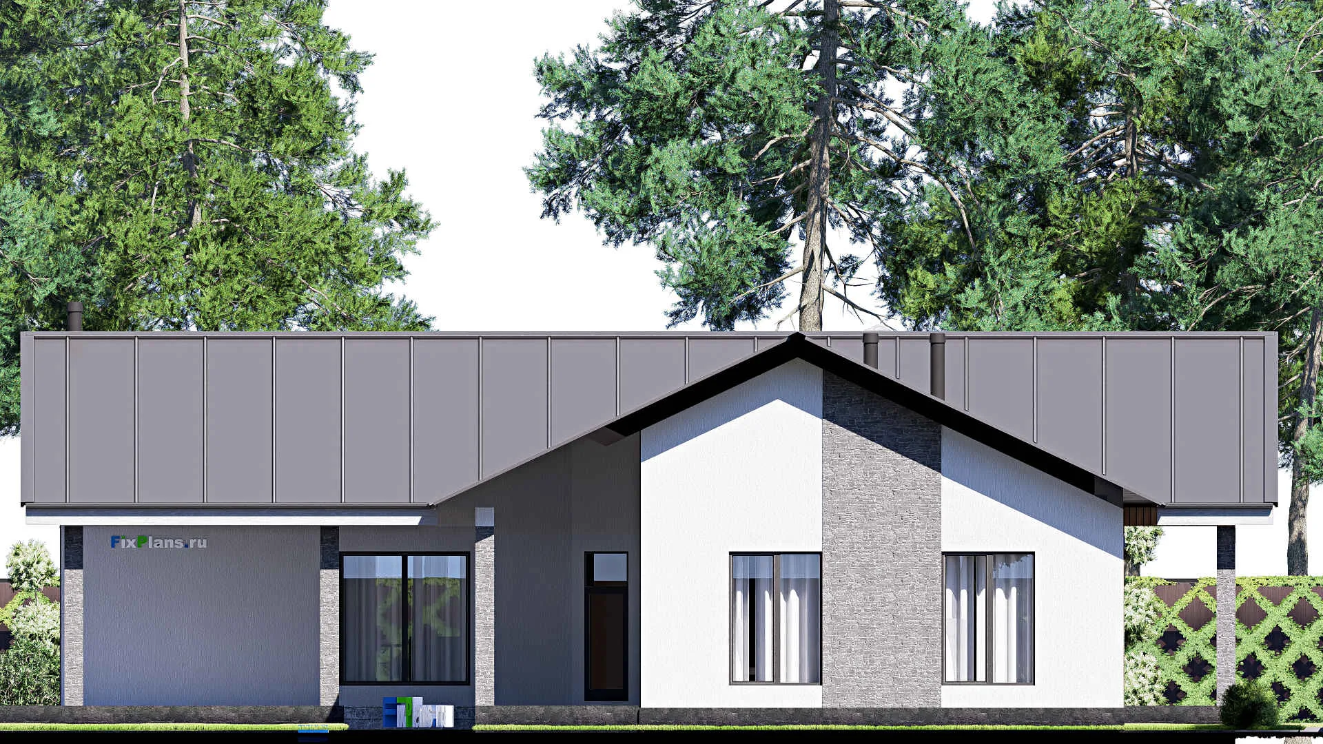 F-20897 - Проект одноэтажного дома 18 на 22, площадью 250 м² с террасой и 3 спальнями