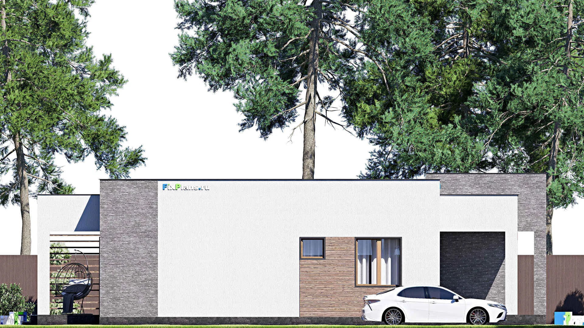 F-18872 - Проект одноэтажного дома 11 на 17, площадью 130 м² с террасой и 2 спальнями