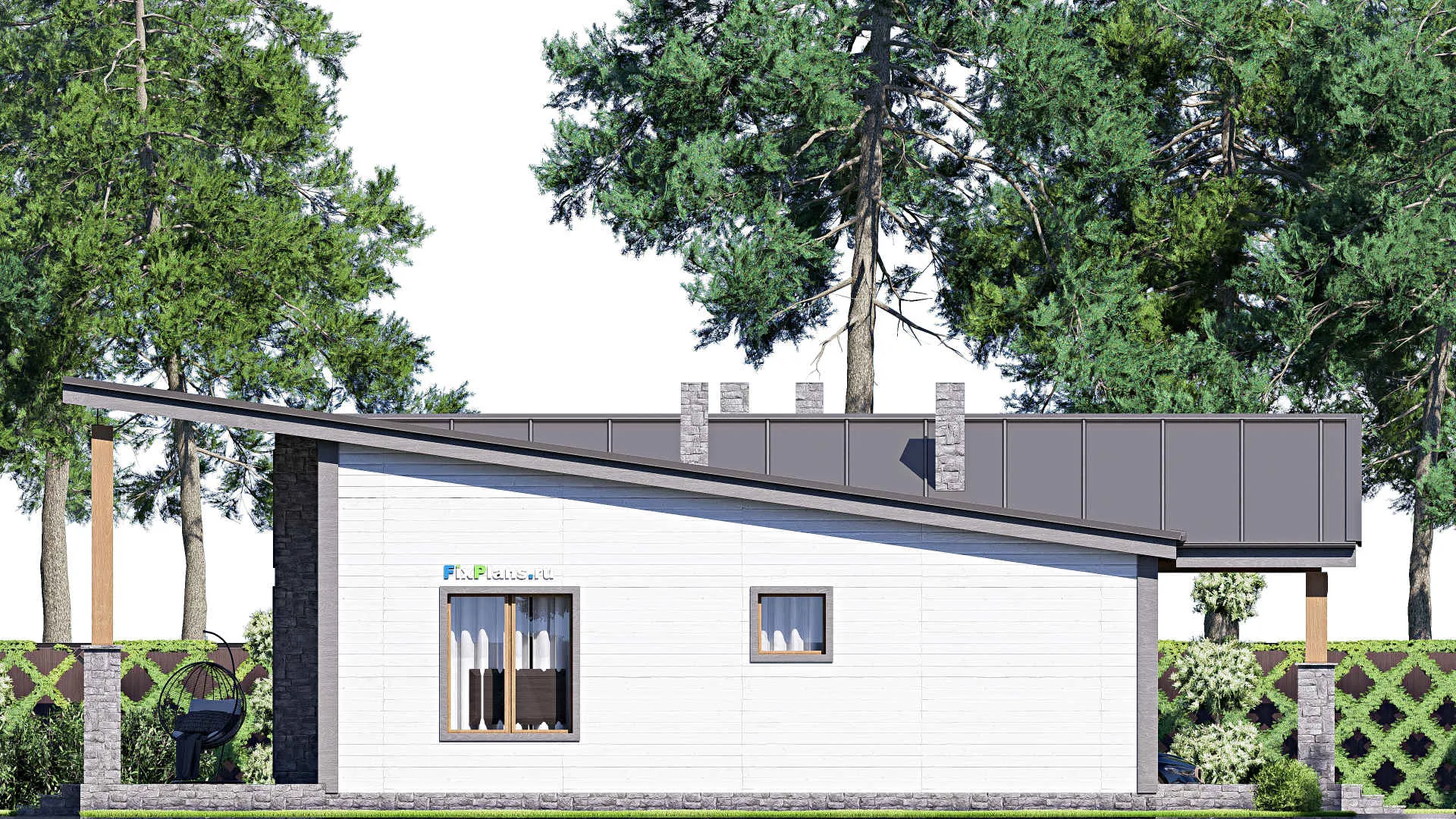 F-17180 - План одноэтажного дома 16 на 18, площадью 230 м² с террасой и 3 спальнями