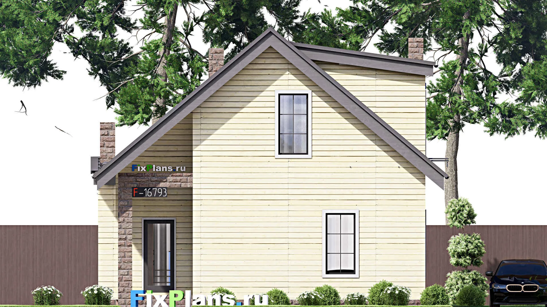 F-16793 - Проект дома с мансардой 10 на 16, площадью 170 м² с террасой и 2 спальнями