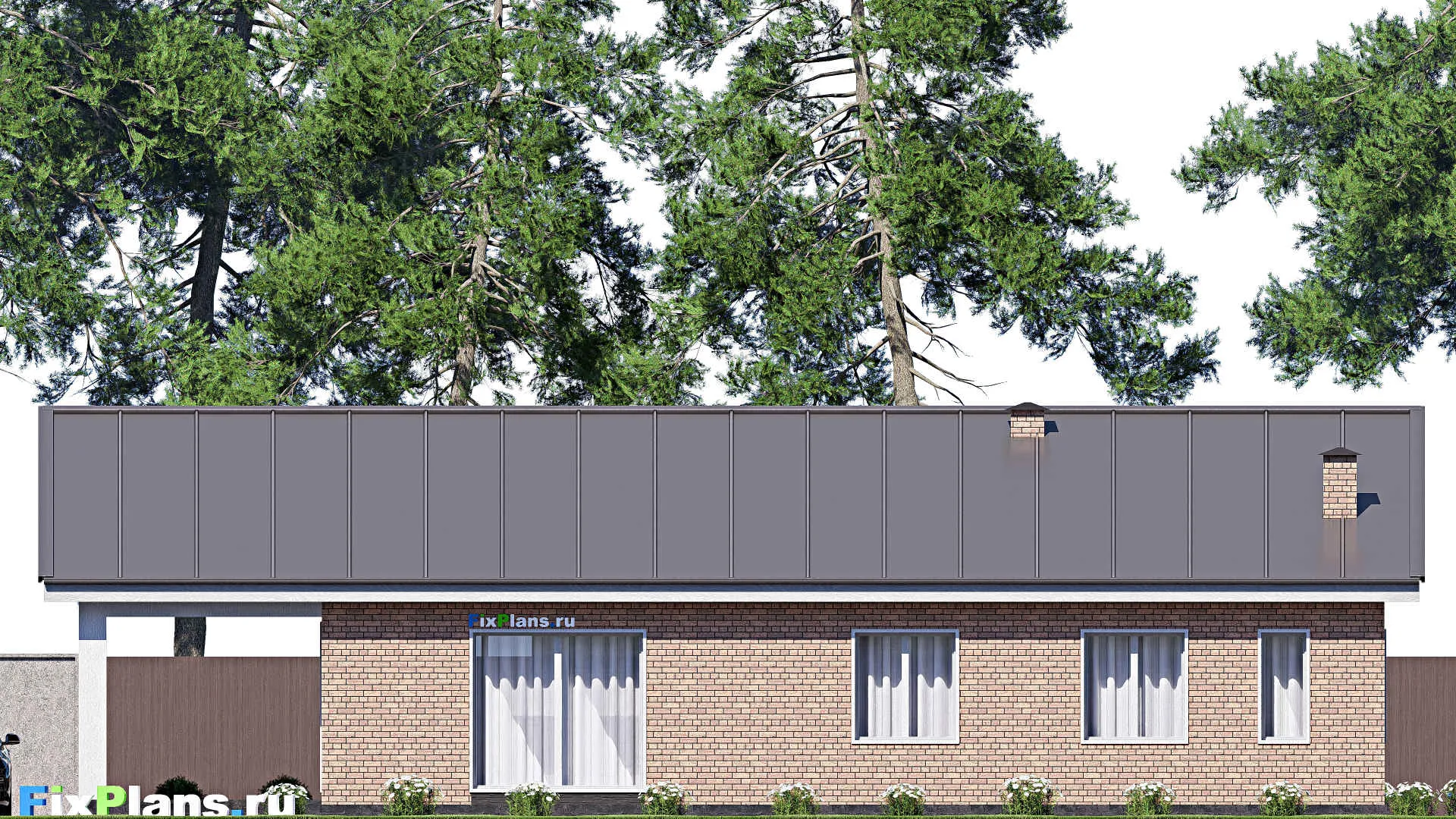 F-18395 - Проект одноэтажного дома 13 на 19, площадью 210 м² с террасой, баней и 3 спальнями