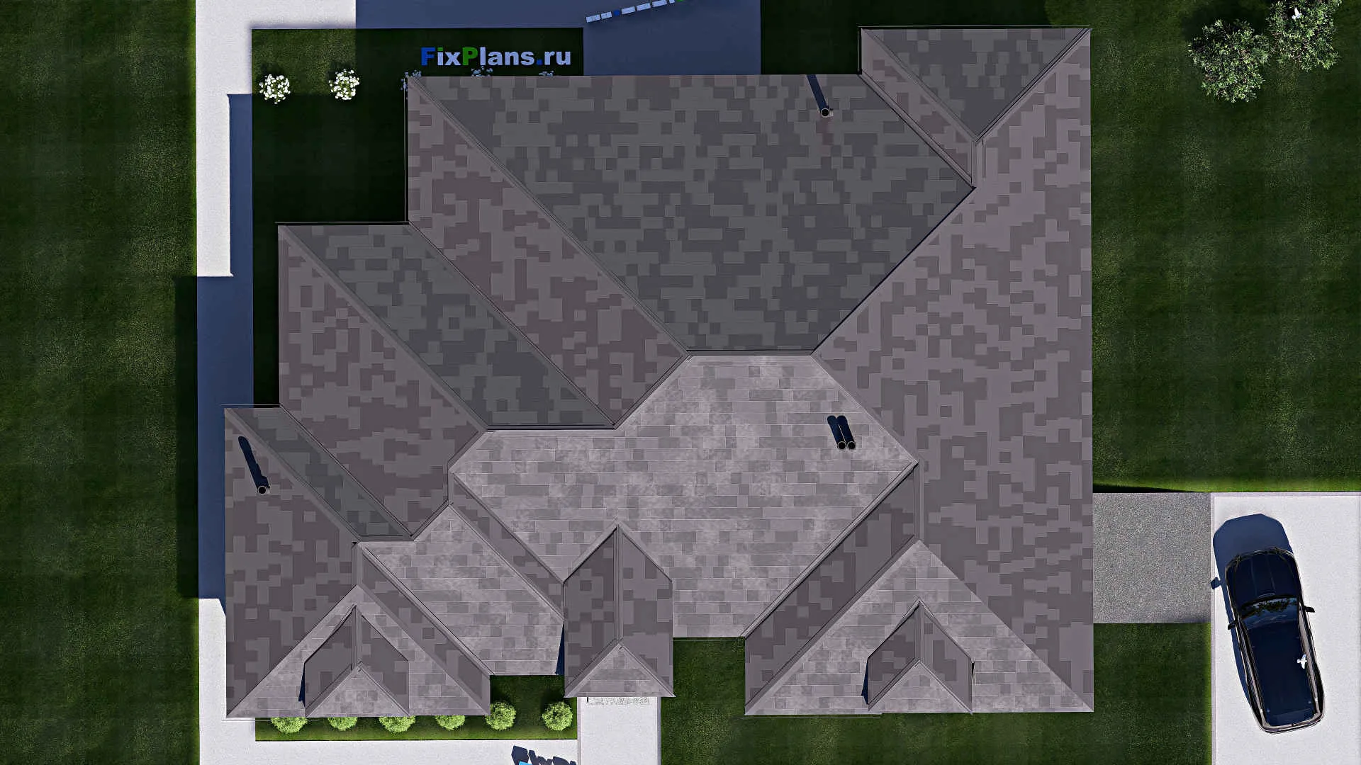 F-19763 - План одноэтажного дома 17 на 22, площадью 260 м² с гаражом на 2 машины и 4 спальнями