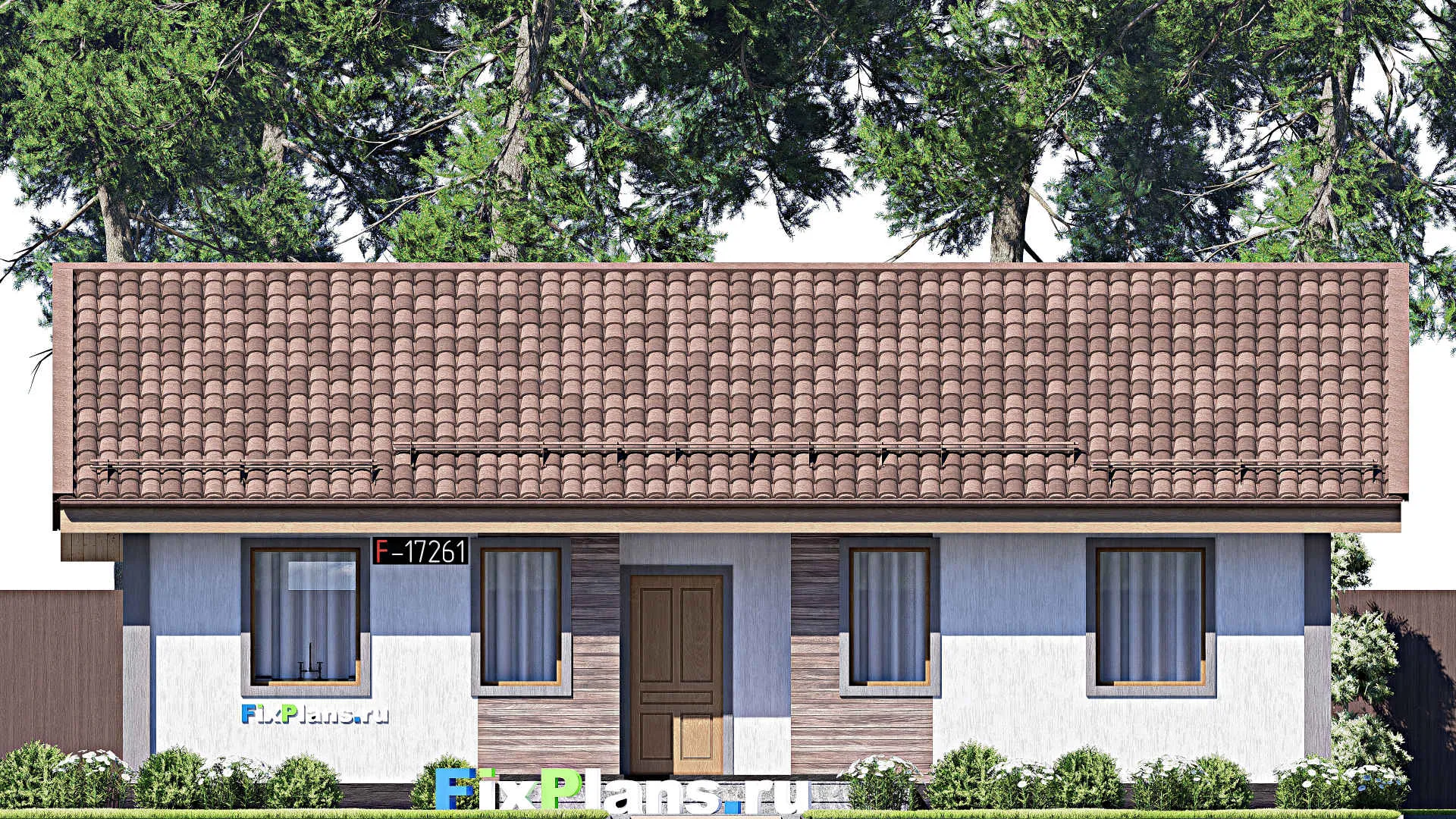 F-17261 - Проект одноэтажного дома 13 на 13, площадью 110 м² с террасой и 3 спальнями