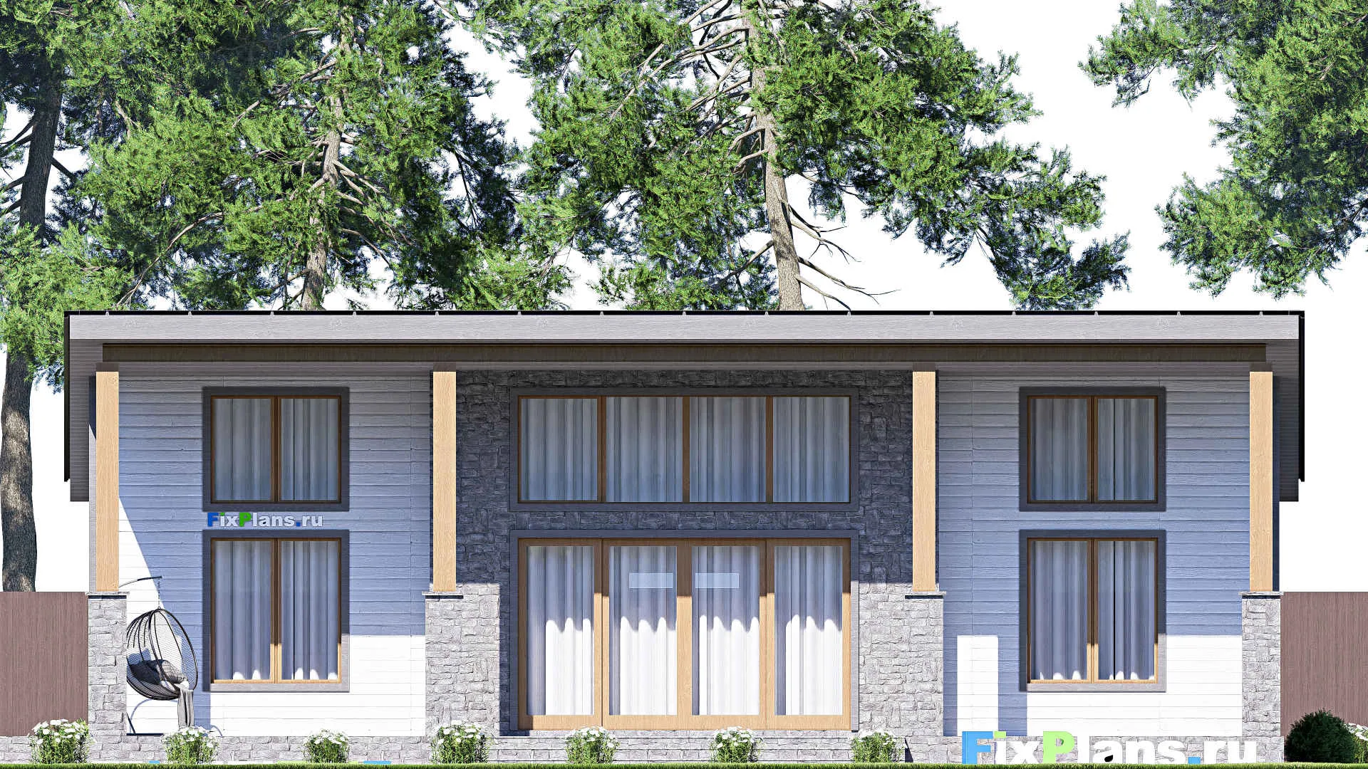 F-17180 - План одноэтажного дома 16 на 18, площадью 230 м² с террасой и 3 спальнями