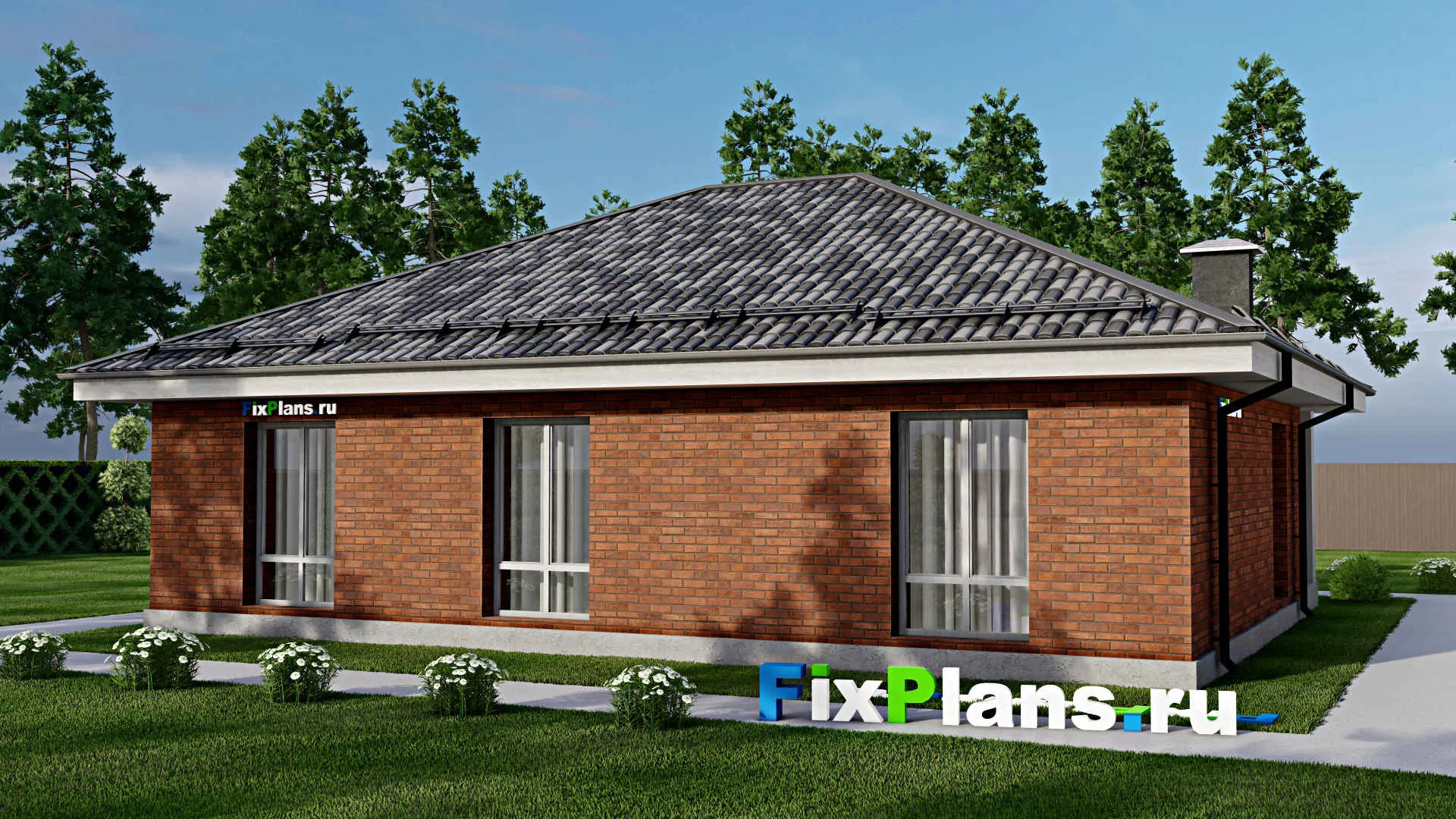 F-12167 - Проект одноэтажного дома 13 на 14, площадью 130 м² с террасой и 3 спальнями