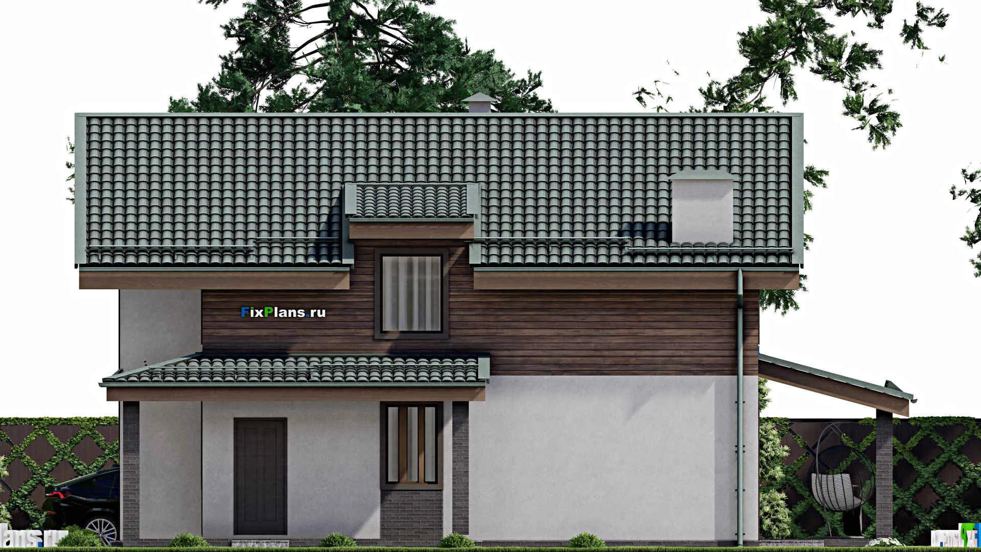 F-6830 - Проект дома с мансардой 12 на 12, площадью 180 м² с террасой и 4 спальнями