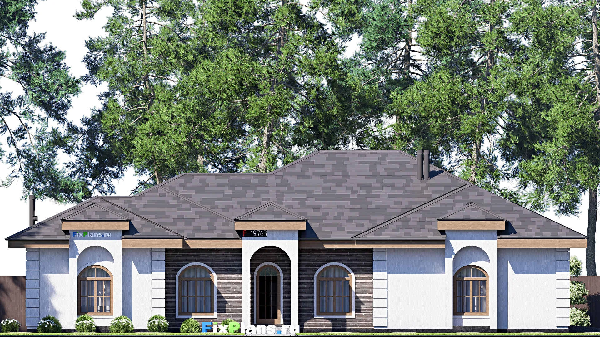 F-19763 - План одноэтажного дома 17 на 22, площадью 260 м² с гаражом на 2 машины и 4 спальнями