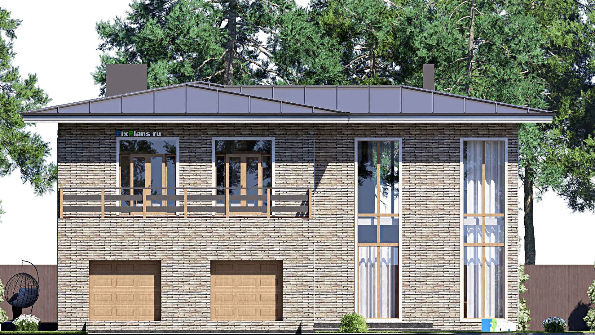 F-18899 - Планы двухэтажного дома 19 на 35, площадью 610 м² с террасой, балконом, гаражом на 2 машины, бассейном и 4 спальнями