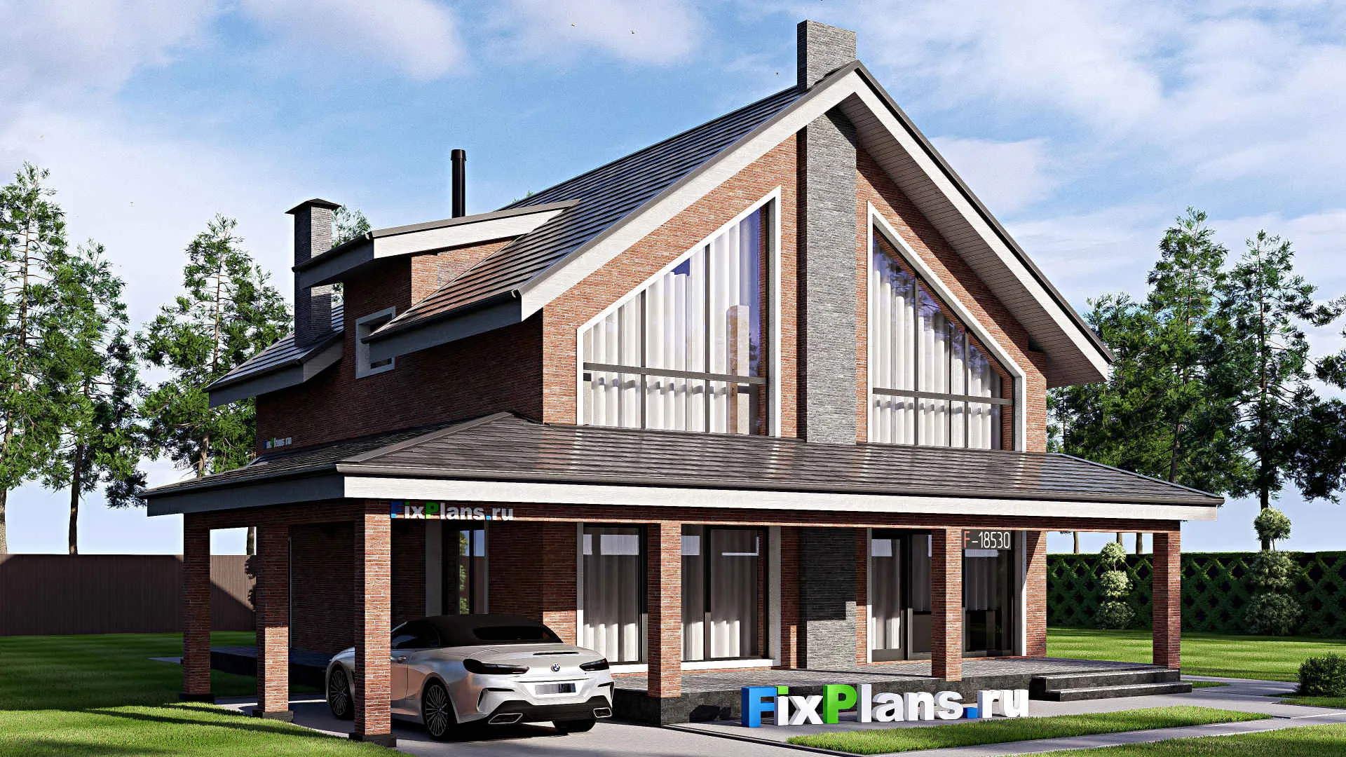 F-18530 - Проект дома с мансардой 14 на 17, площадью 240 м² с террасой, балконом и 3 спальнями