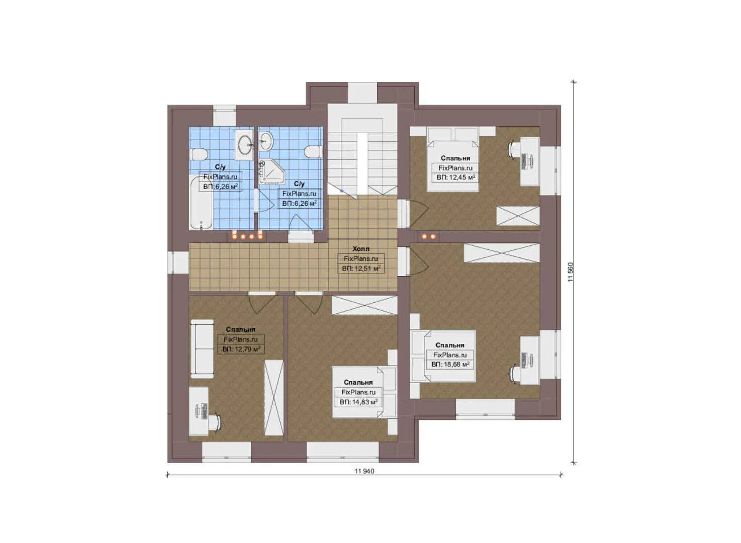 F-14633 - Планы двухэтажного дома 14 на 20, площадью 250 м² с террасой, баней, гаражом на 1 машину и 4 спальнями