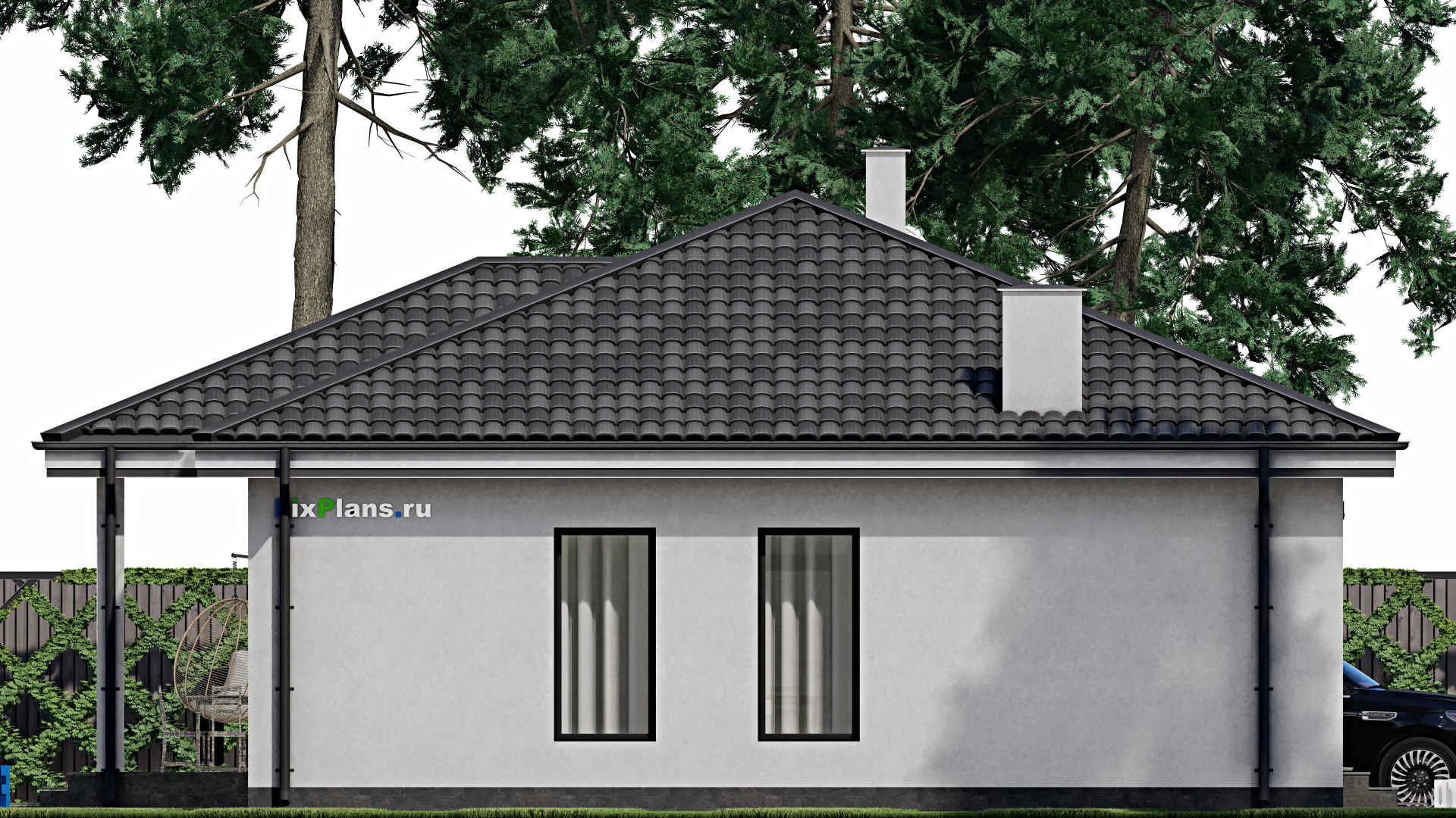 F-1430 - Проект одноэтажного дома 11 на 15, площадью 150 м² с террасой и 2 спальнями