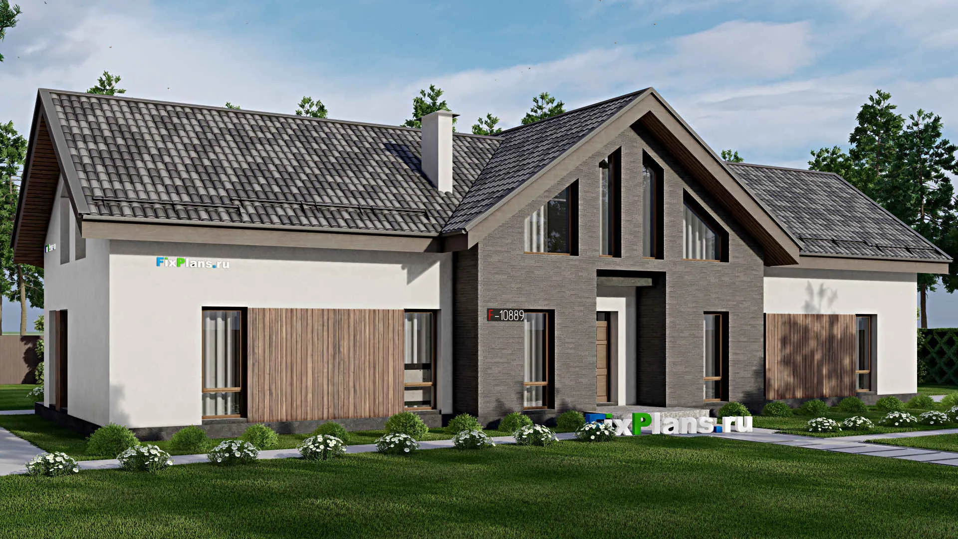 F-10889 - Проект дома с мансардой 16 на 25, площадью 420 м² с террасой и 6 спальнями