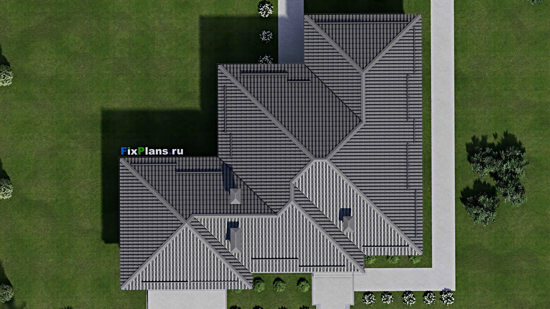 F-4184 - Проект одноэтажного дома 14 на 19, площадью 170 м² с террасой, гаражом на 2 машины и 2 спальнями