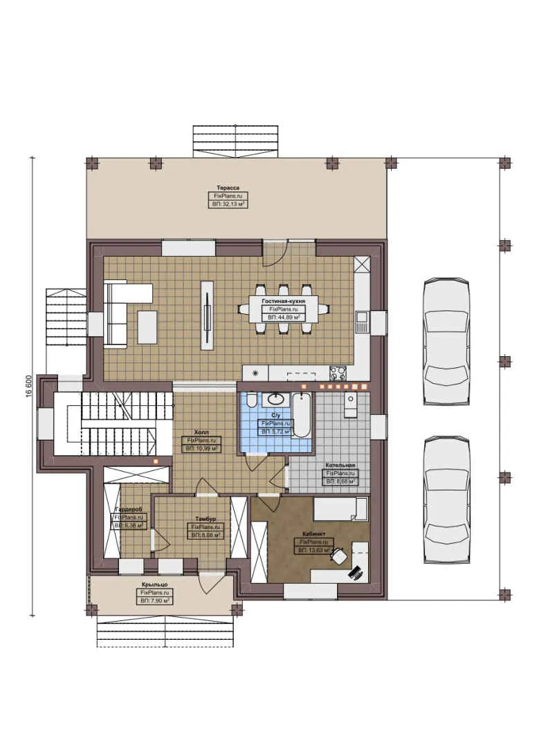 F-2978 - Планы двухэтажного дома 13 на 17, площадью 270 м² с террасой, балконом и 3 спальнями