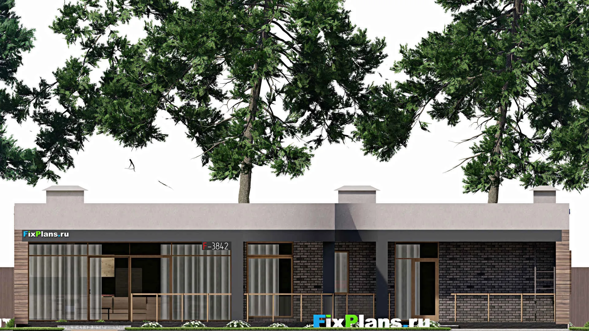 F-3842 - Проект одноэтажного дома 19 на 20, площадью 260 м² с террасой и 3 спальнями