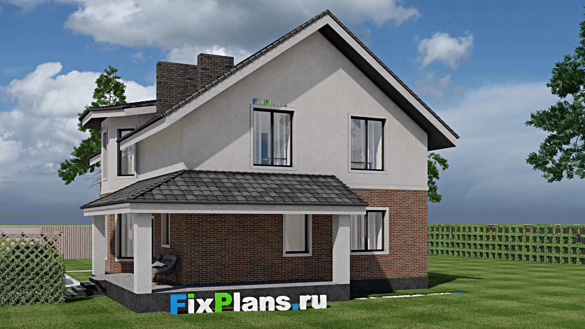 F-1592i - Проект дома с мансардой 11 на 15, площадью 210 м² с террасой и 5 спальнями