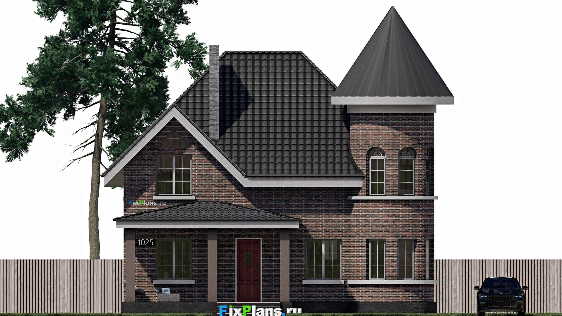 F-1025 - Проект дома с мансардой 10 на 13, площадью 170 м² с террасой и 4 спальнями