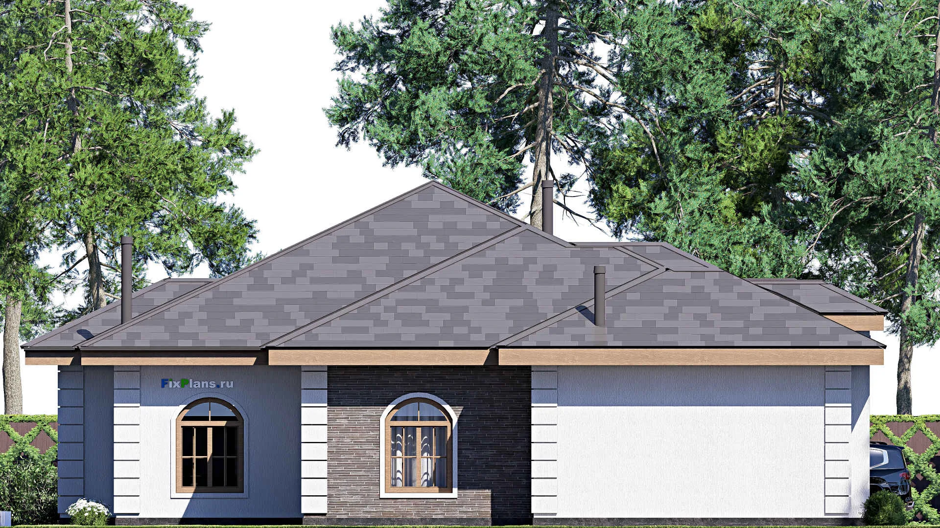 F-19763 - План одноэтажного дома 17 на 22, площадью 260 м² с гаражом на 2 машины и 4 спальнями